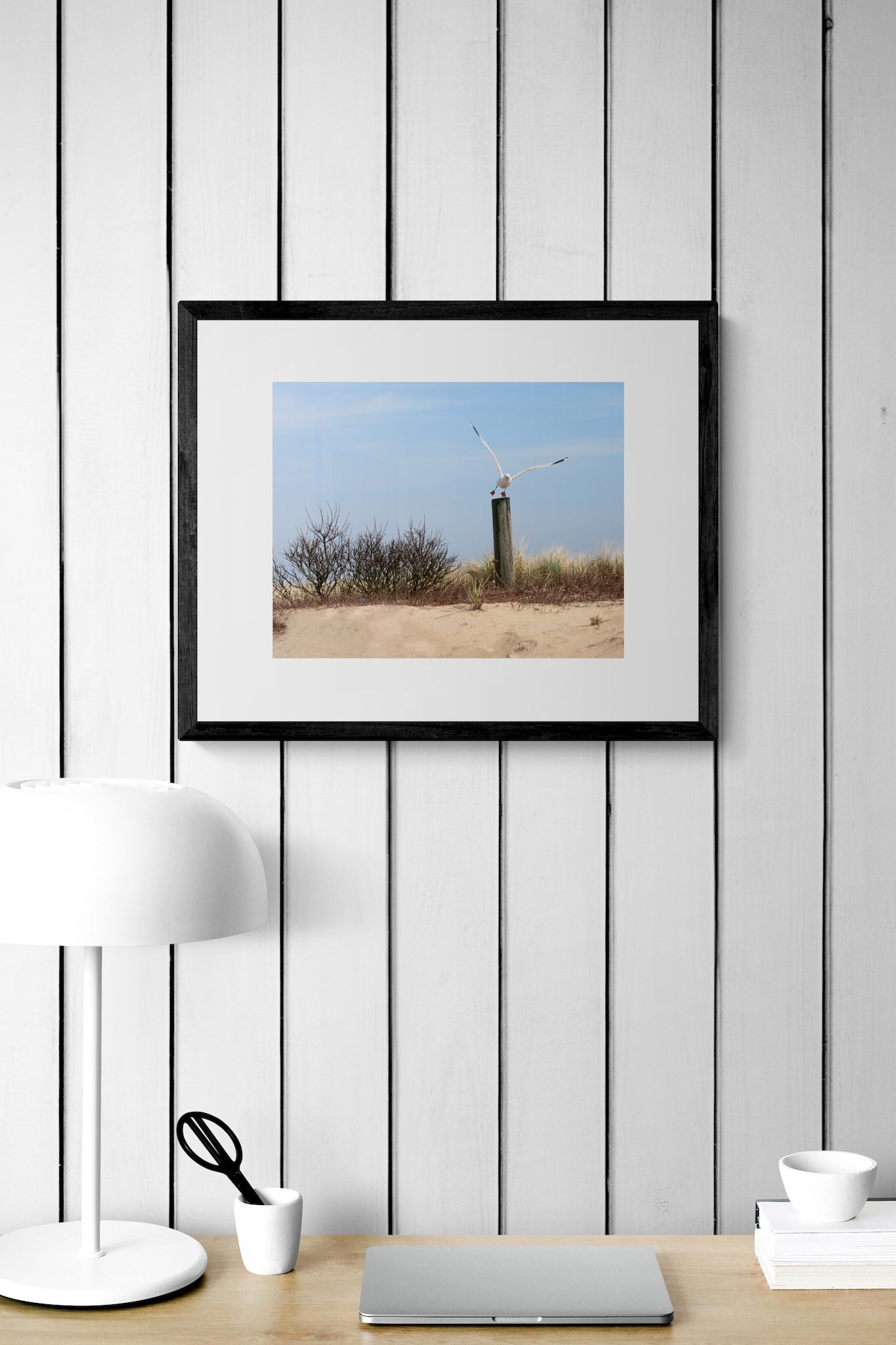 Coastal Seagull Wall Art: Serene Martha's Vineyard Beach Landscape Print