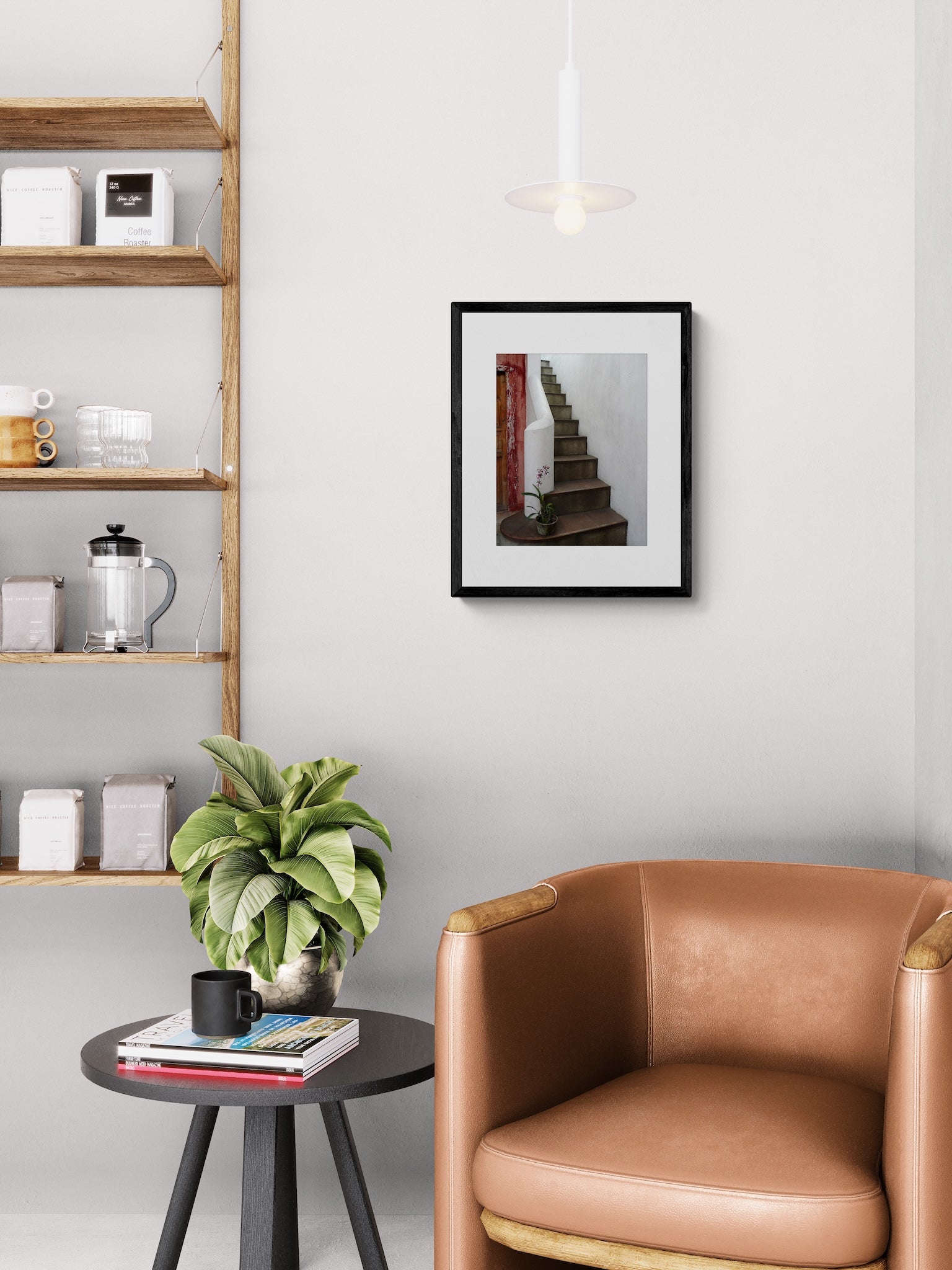 Antigua Guatemala Photography Print: Elegant White Staircase and Orchid, Matted Wall Art Decor