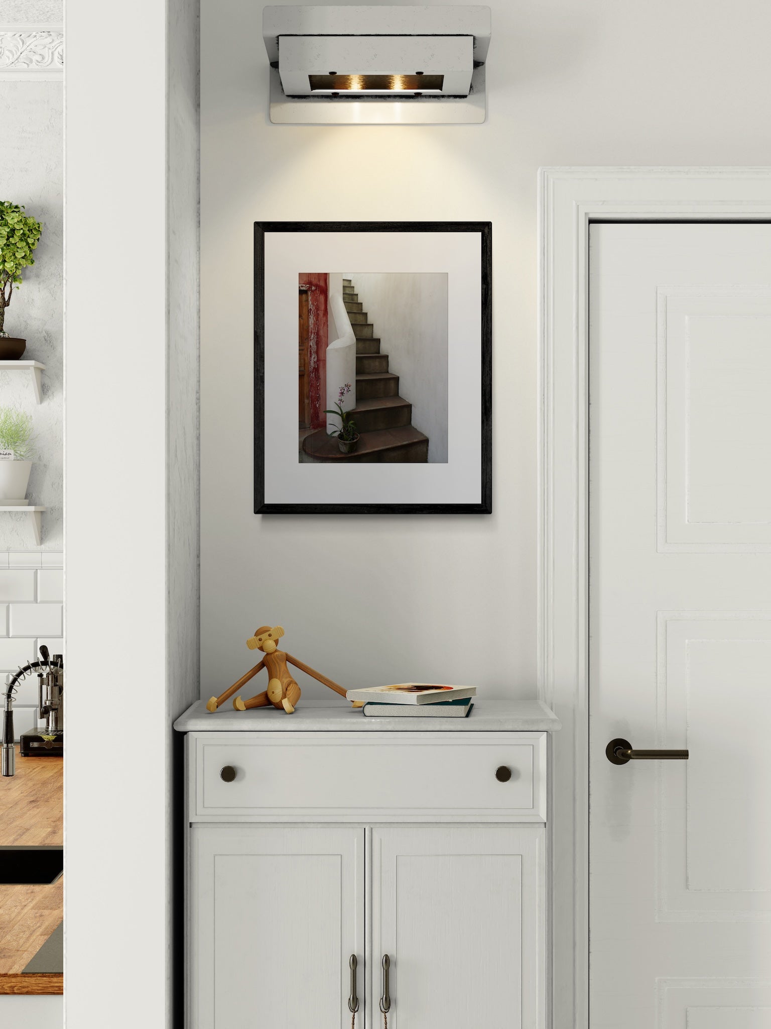 Antigua Guatemala Photography Print: Elegant White Staircase and Orchid, Matted Wall Art Decor