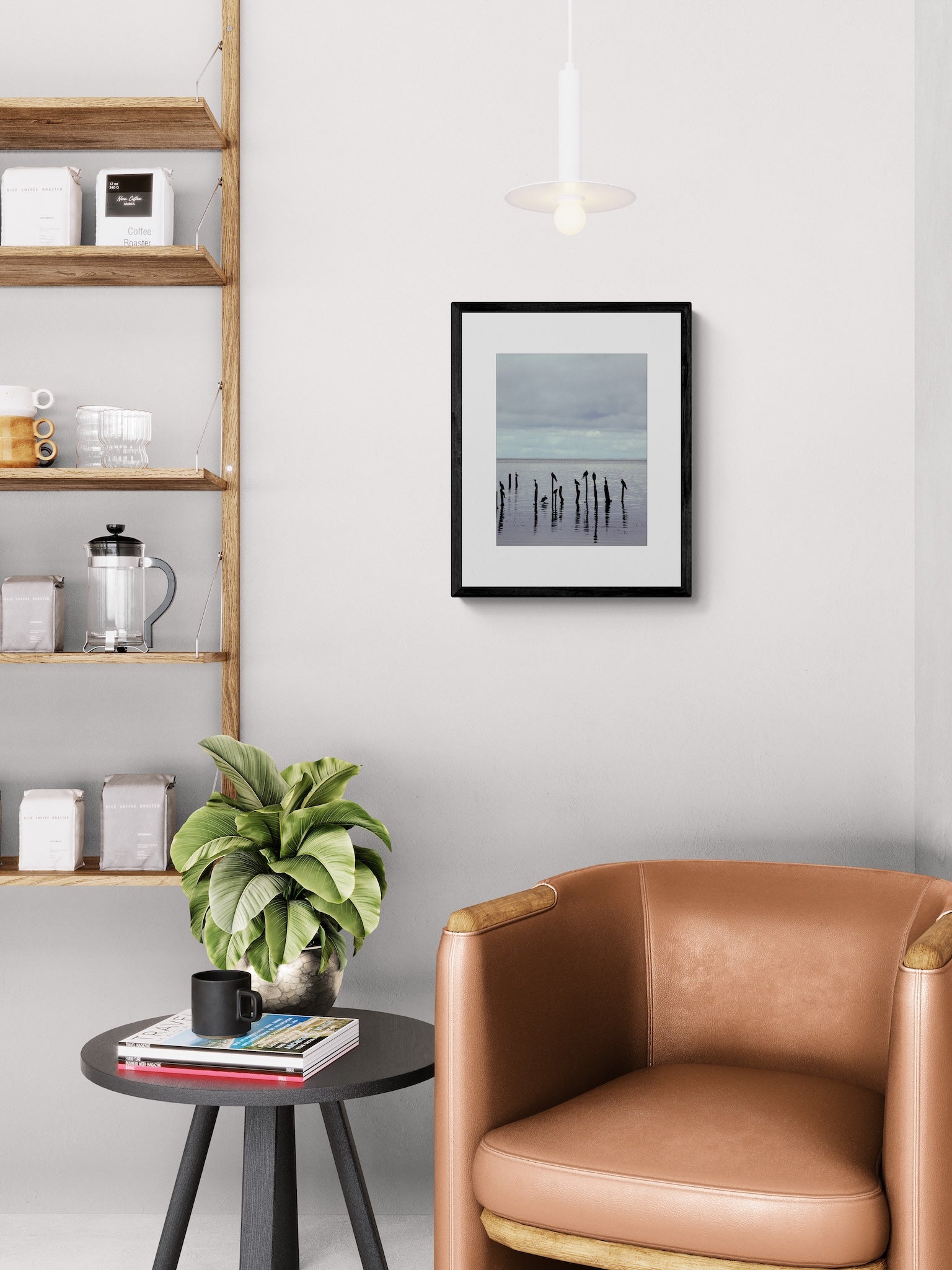 Belize Coastal Wall Art: Minimalist Birds on Pilings Ocean Photography Print