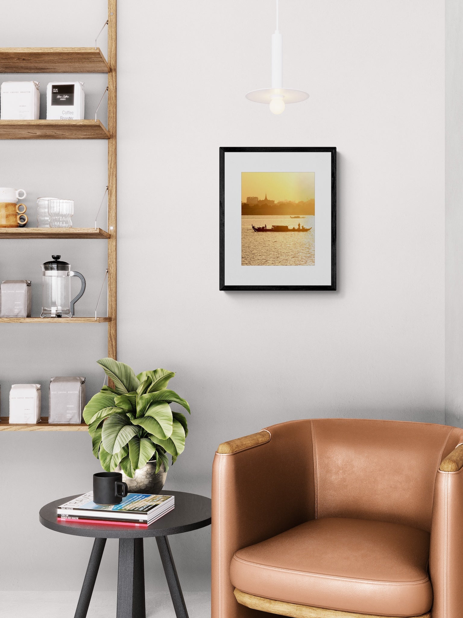 Mekong River Fishing Boat Sunset Photography Print: Cambodia Travel Wall Art, Matted Fine Art Decor