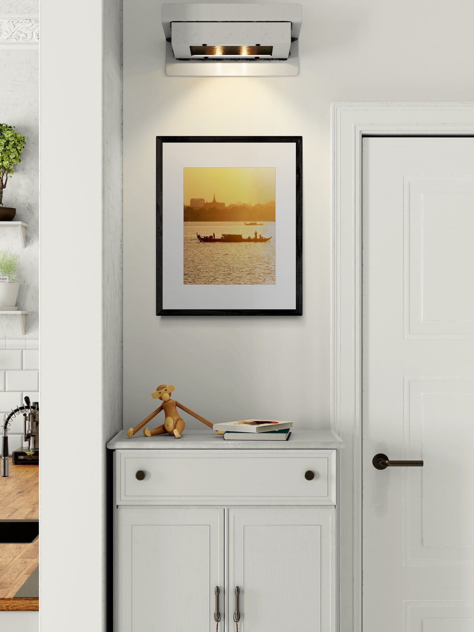 Mekong River Fishing Boat Sunset Photography Print: Cambodia Travel Wall Art, Matted Fine Art Decor