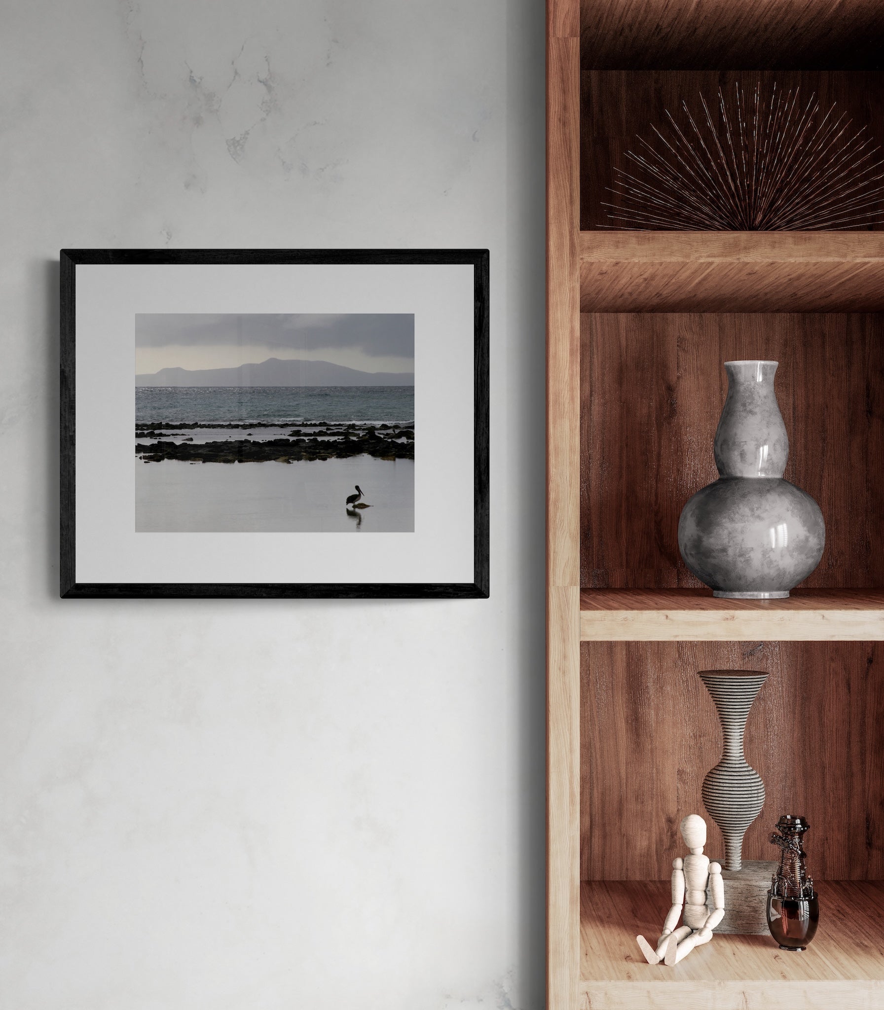 Galapagos Pelican Photography Print: Finch Bay Nature Wall Art, Matted Wildlife Photo Decor