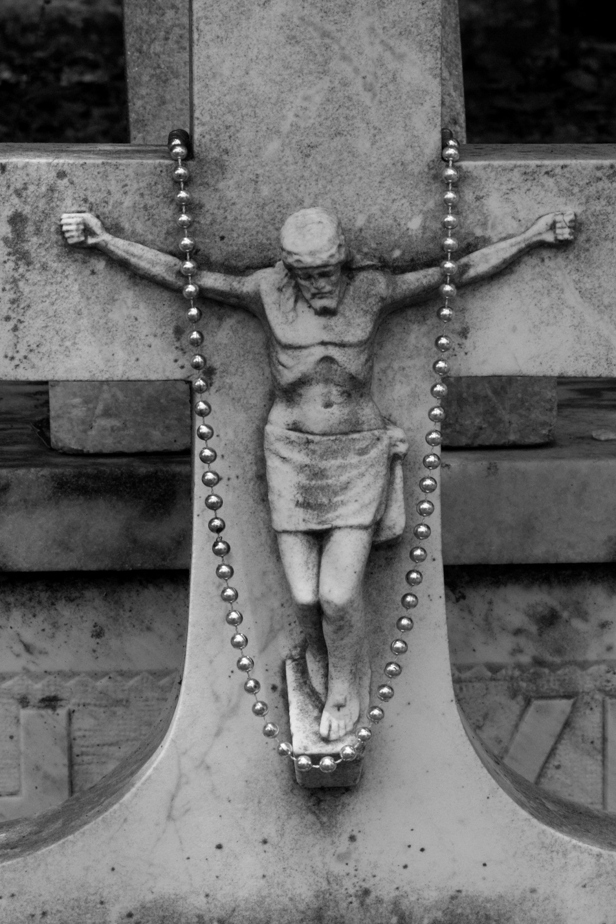 Mardi Gras Jesus New Orleans Photo: Cemetery Crucifix with Beads, Matted Photography Art Print