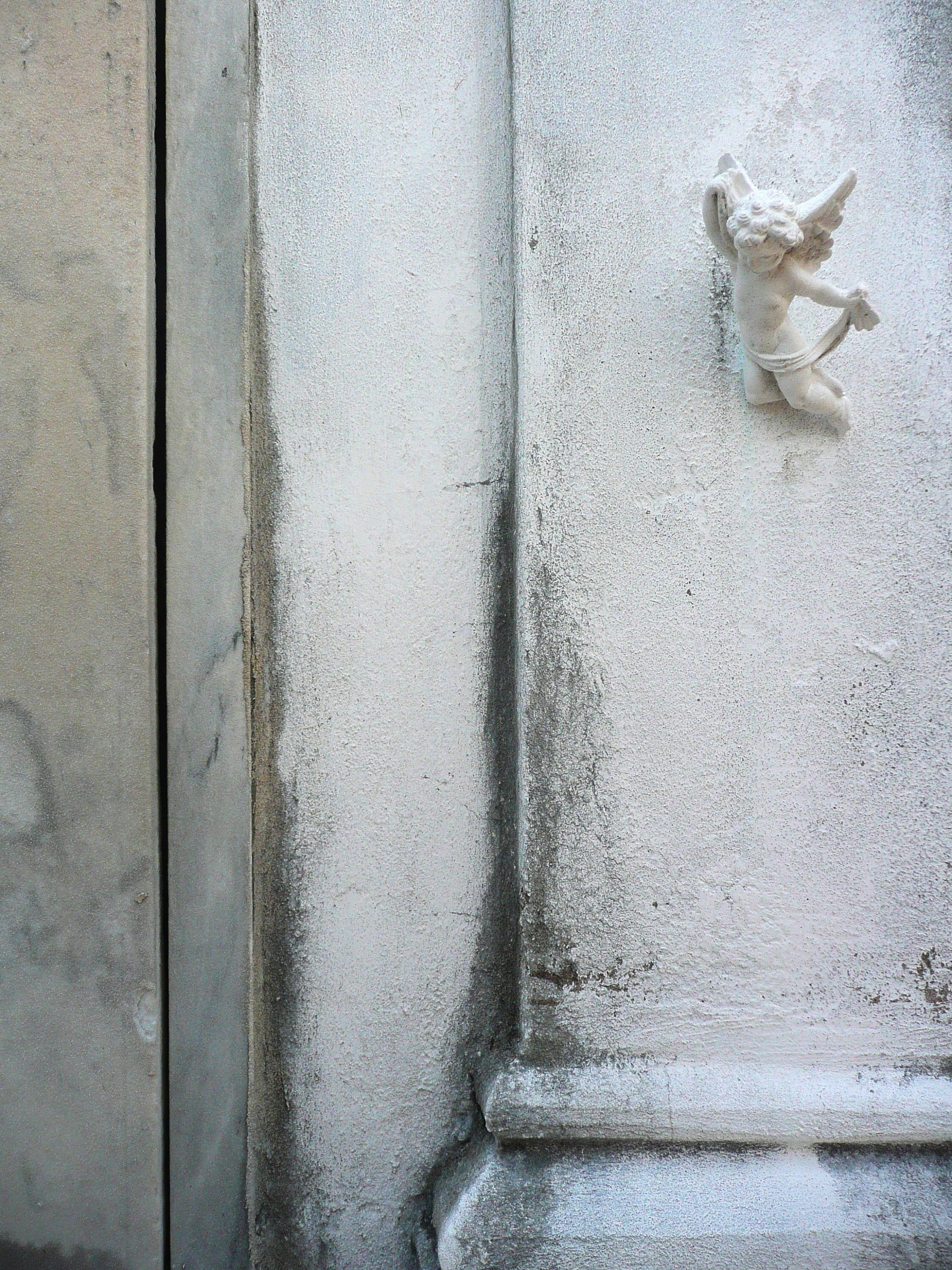 New Orleans Cemetery Photography: Cherub Statue Detail, Historic Cemetery Wall Matted Art Print