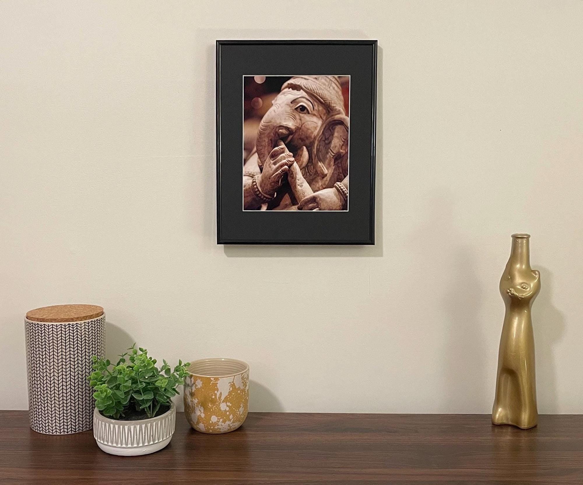 Ganesh with Flute Photography: Lord Ganesha Statue, Hindu Mythology Matted Fine Art Print