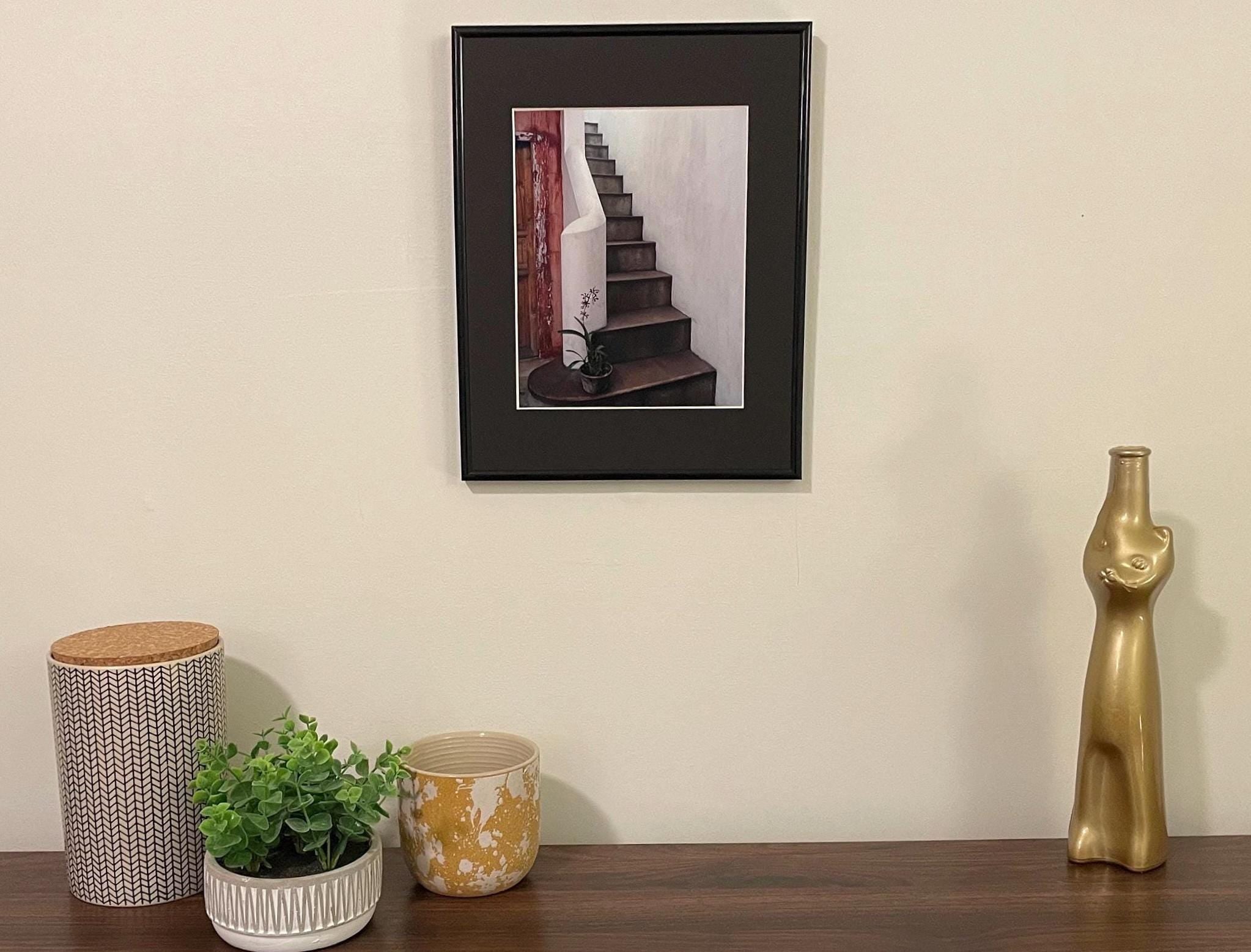 Antigua Guatemala Photography Print: Elegant White Staircase and Orchid, Matted Wall Art Decor