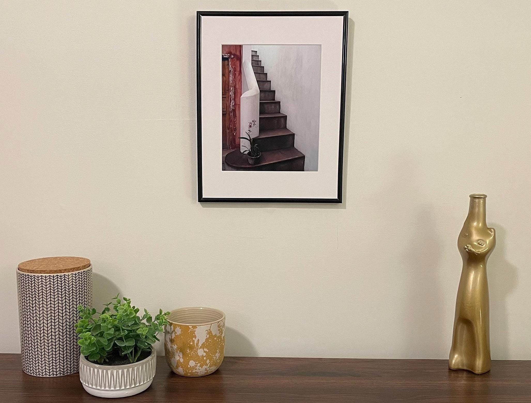 Antigua Guatemala Photography Print: Elegant White Staircase and Orchid, Matted Wall Art Decor