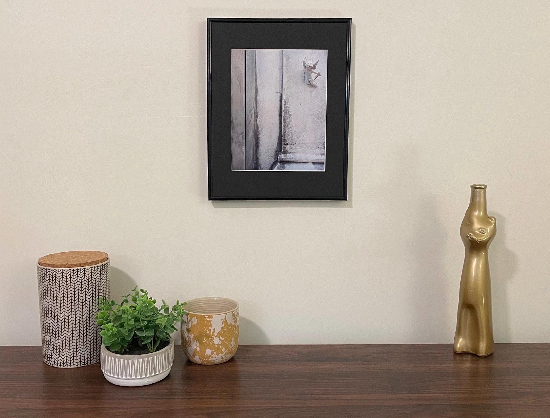 New Orleans Cemetery Photography: Cherub Statue Detail, Historic Cemetery Wall Matted Art Print