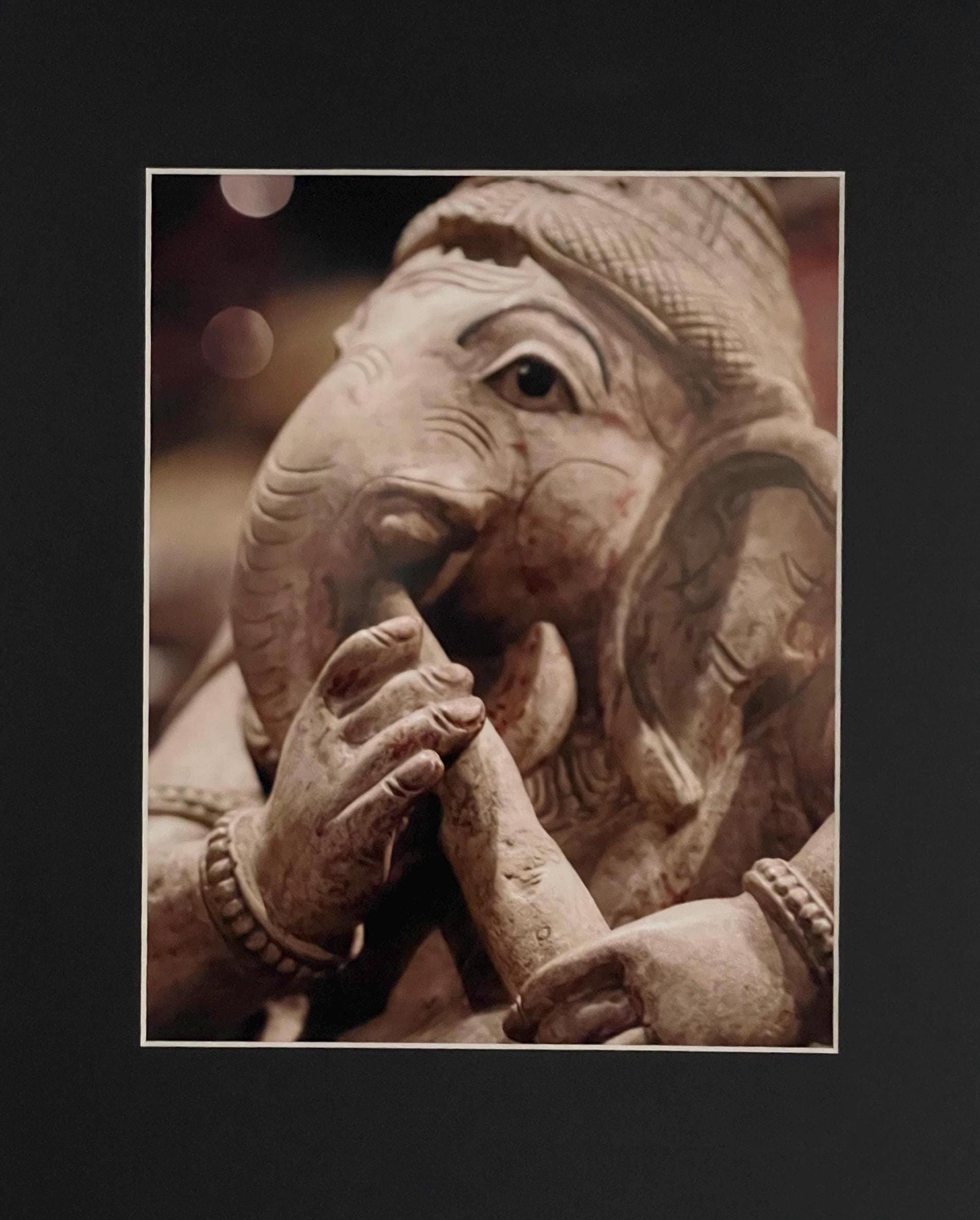 Ganesh with Flute Photography: Lord Ganesha Statue, Hindu Mythology Matted Fine Art Print