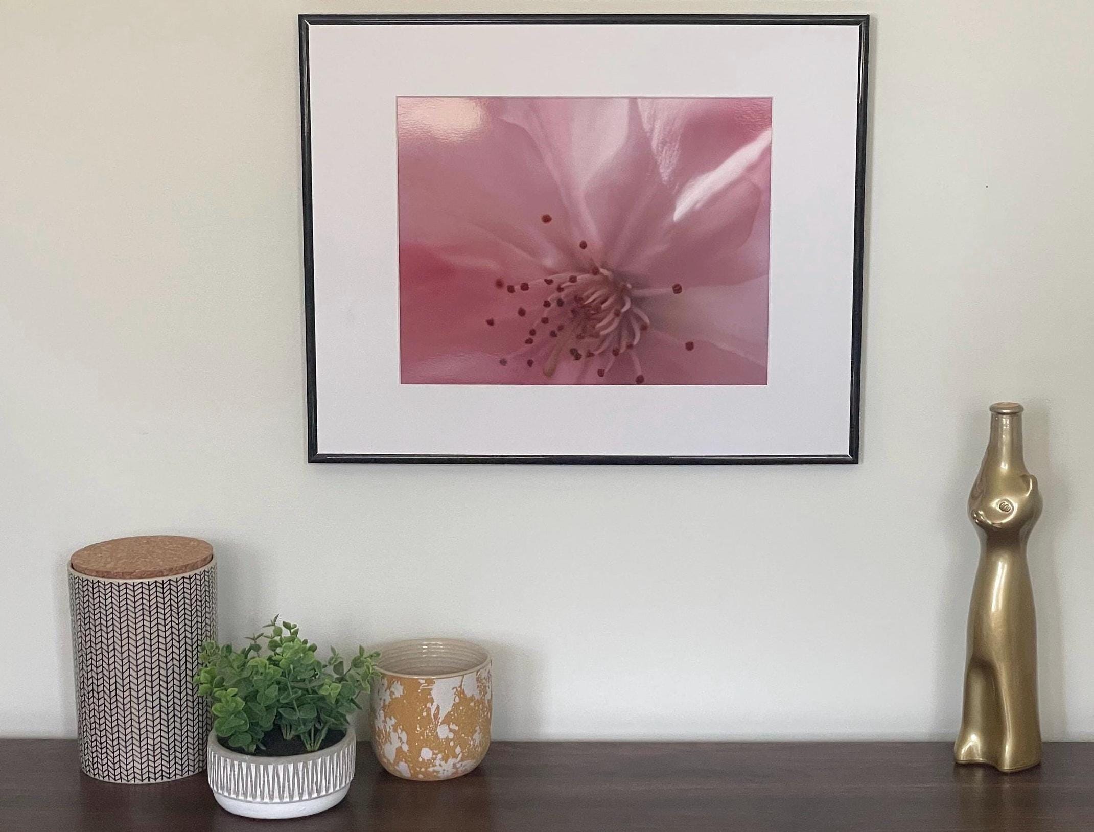 Pink Cherry Blossom Macro Photography: Martha's Vineyard Floral Wall Art, Matted Fine Art Print