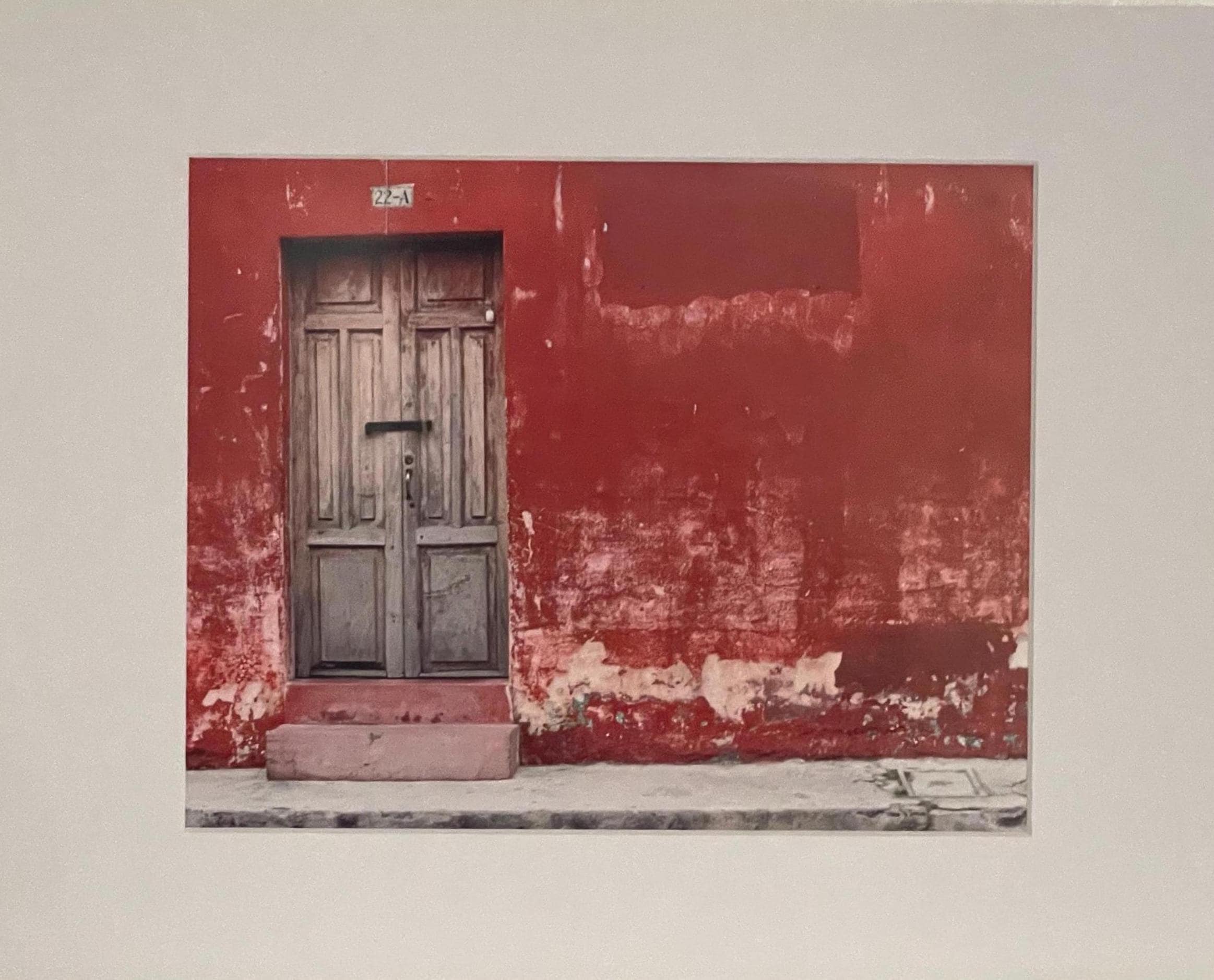 Antigua Guatemala Wall Art: Rustic Red Peeling Paint and Historic Wooden Door Photo