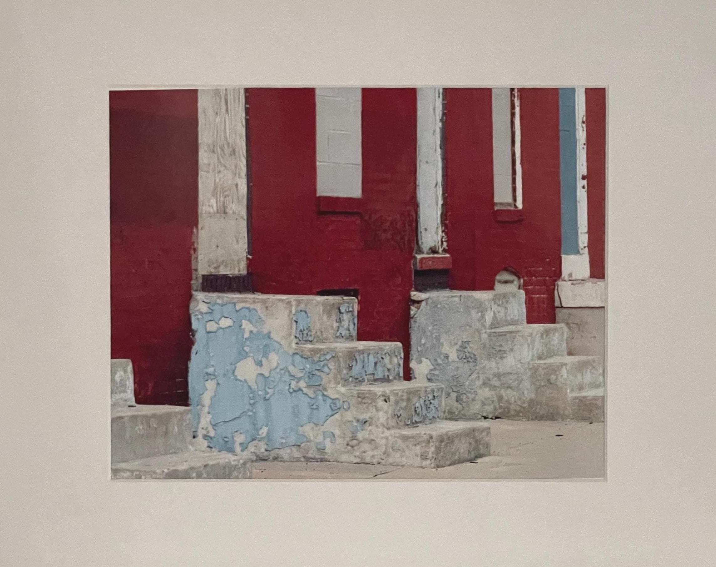Baltimore Row House Art: Peeling Blue Paint Steps, Urban Cityscape Matted Photography Print