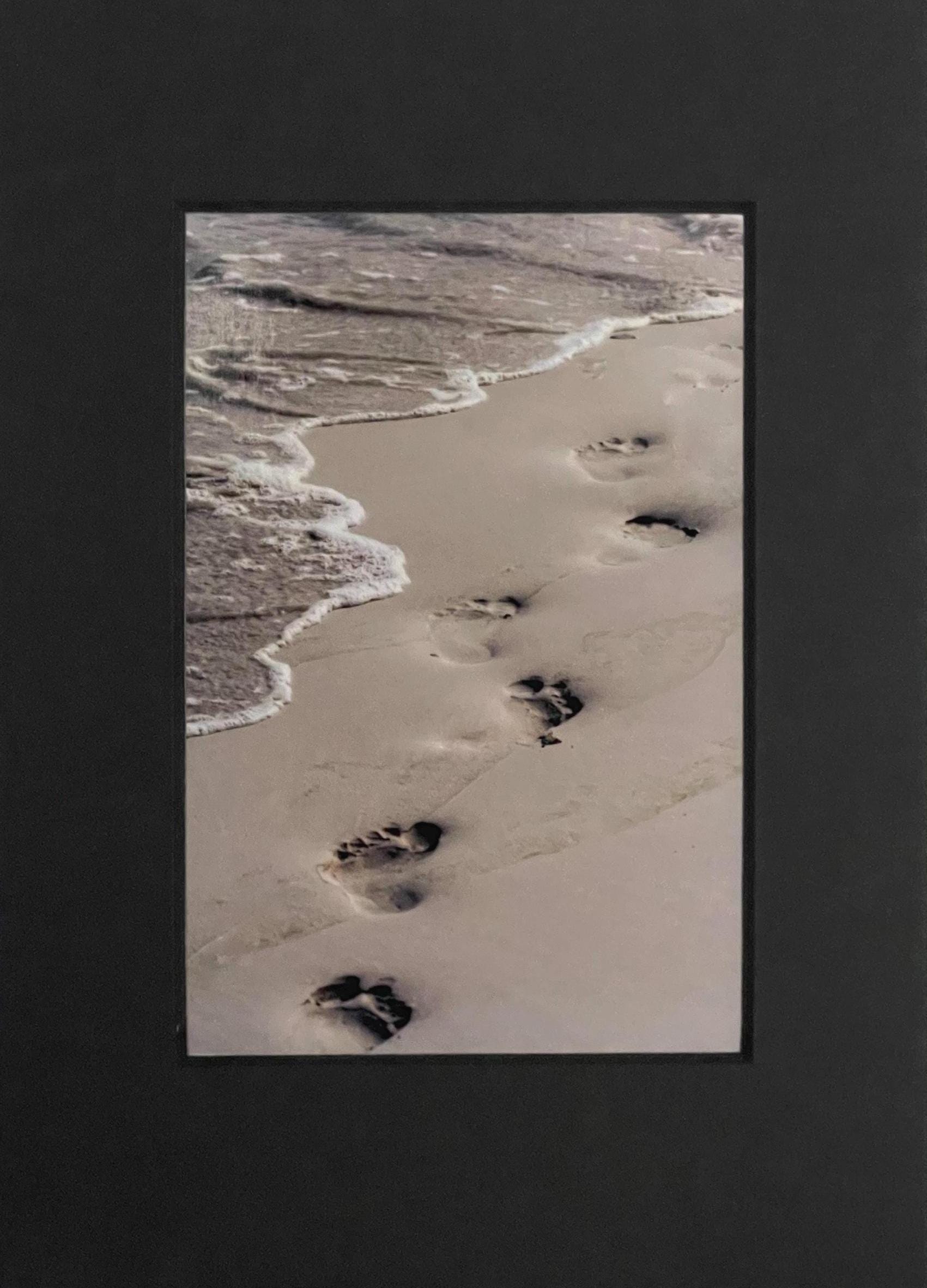Footprints in Sand Photography Print: Galapagos Islands Beach Decor, Matted Ocean Wall Art Decor