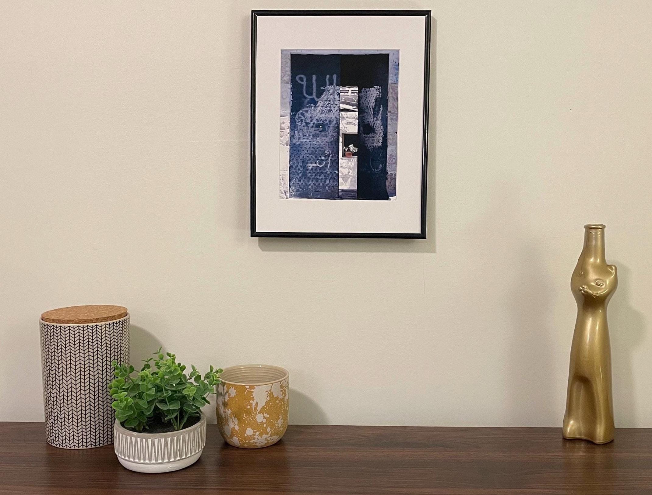 Jerusalem Old City Wall Art: Plant Behind Historic Doors, Matted Travel Photography Print
