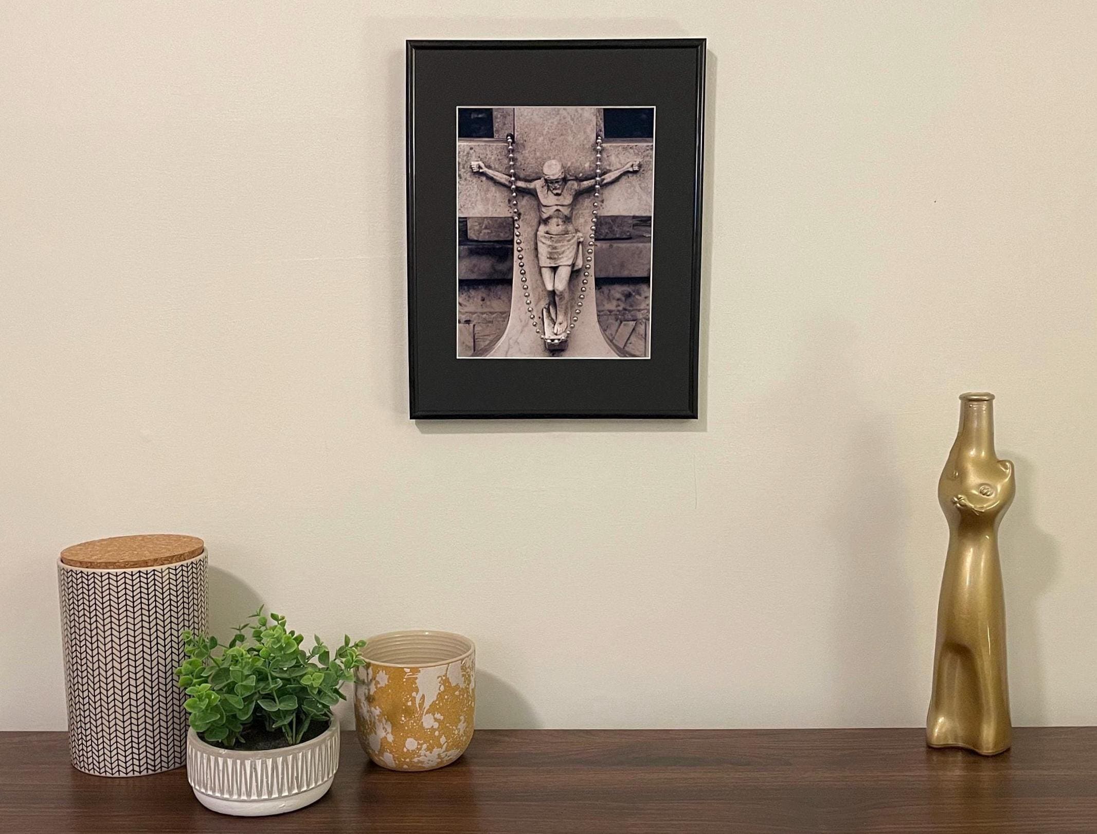 Mardi Gras Jesus New Orleans Photo: Cemetery Crucifix with Beads, Matted Photography Art Print