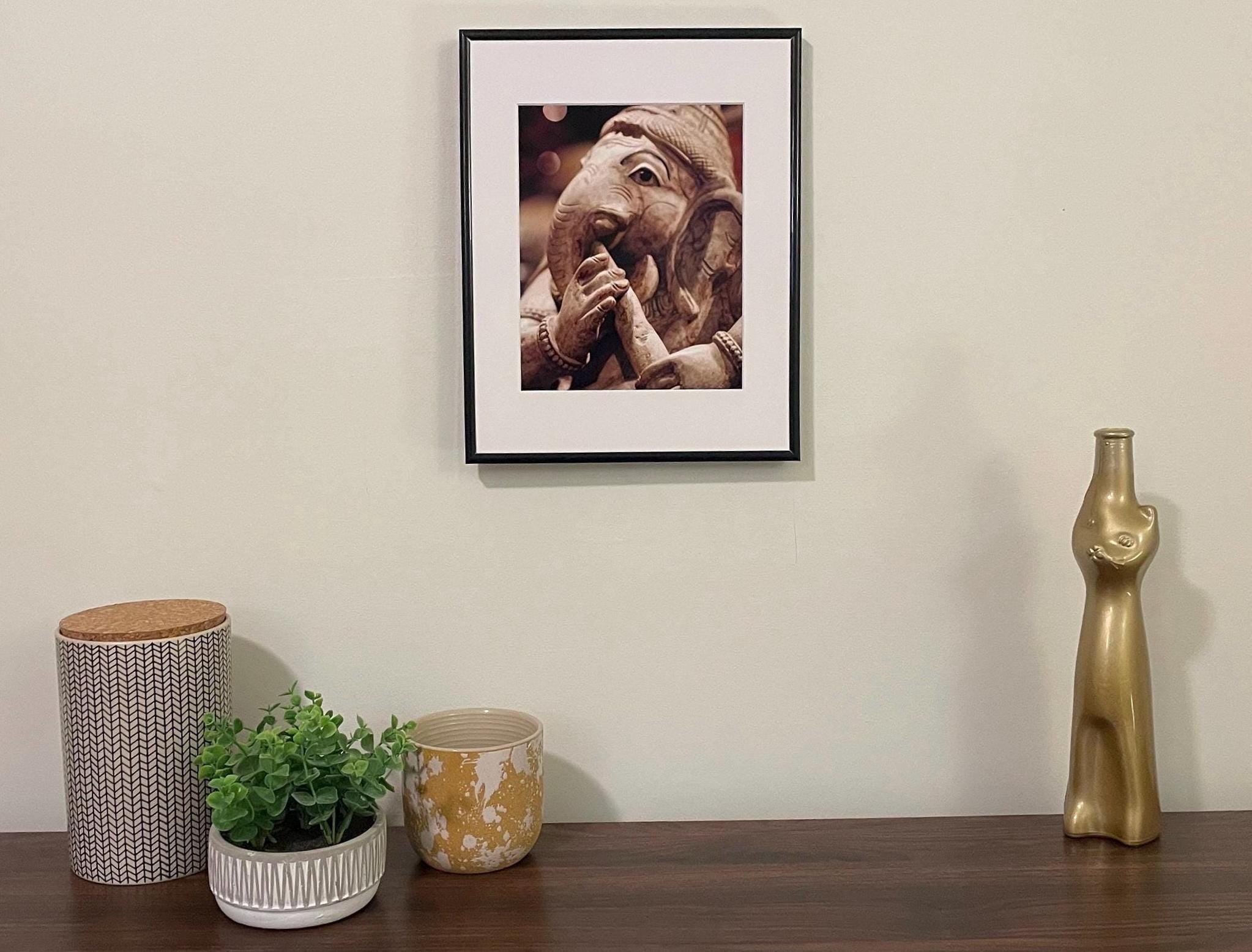 Ganesh with Flute Photography: Lord Ganesha Statue, Hindu Mythology Matted Fine Art Print