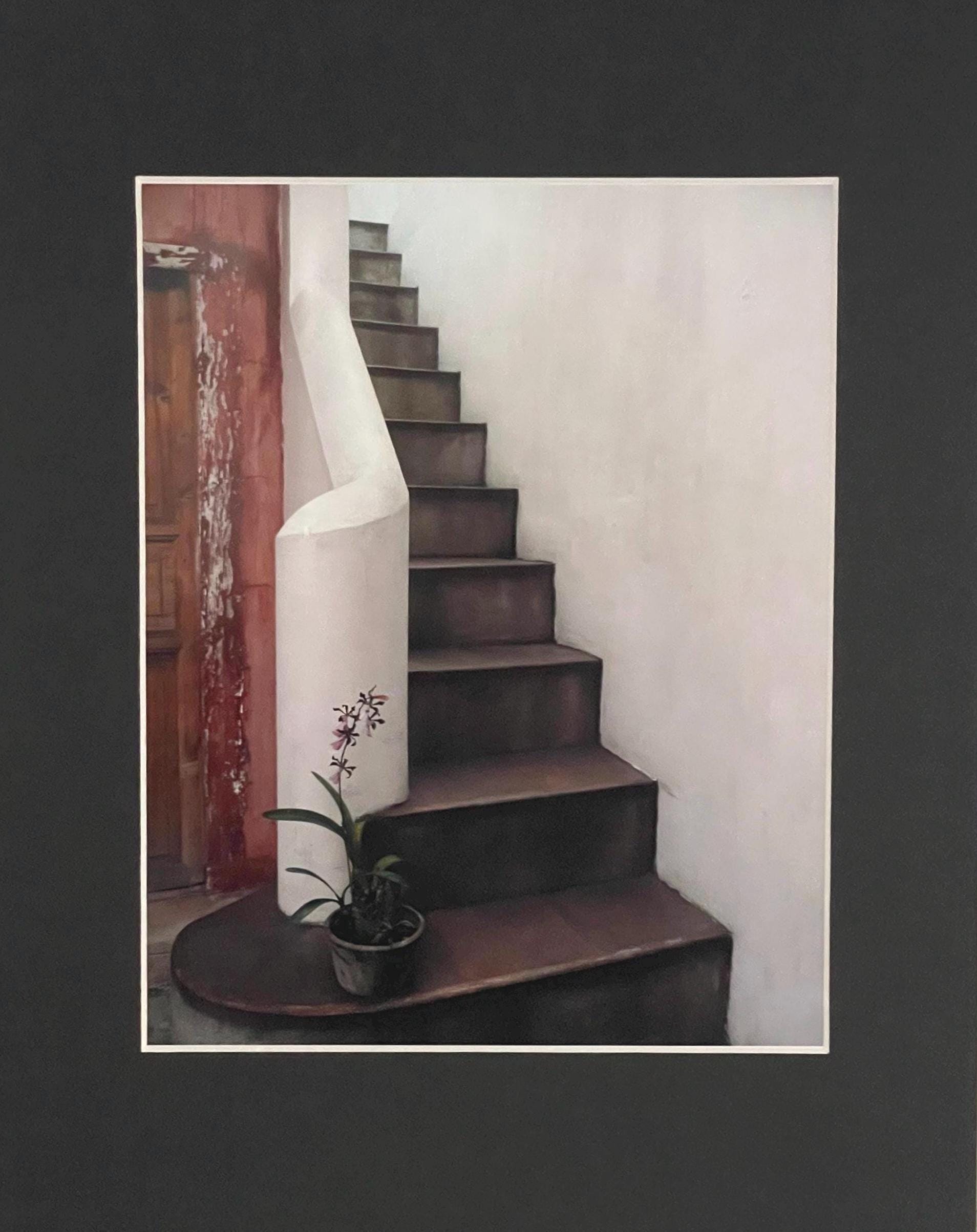 Antigua Guatemala Photography Print: Elegant White Staircase and Orchid, Matted Wall Art Decor