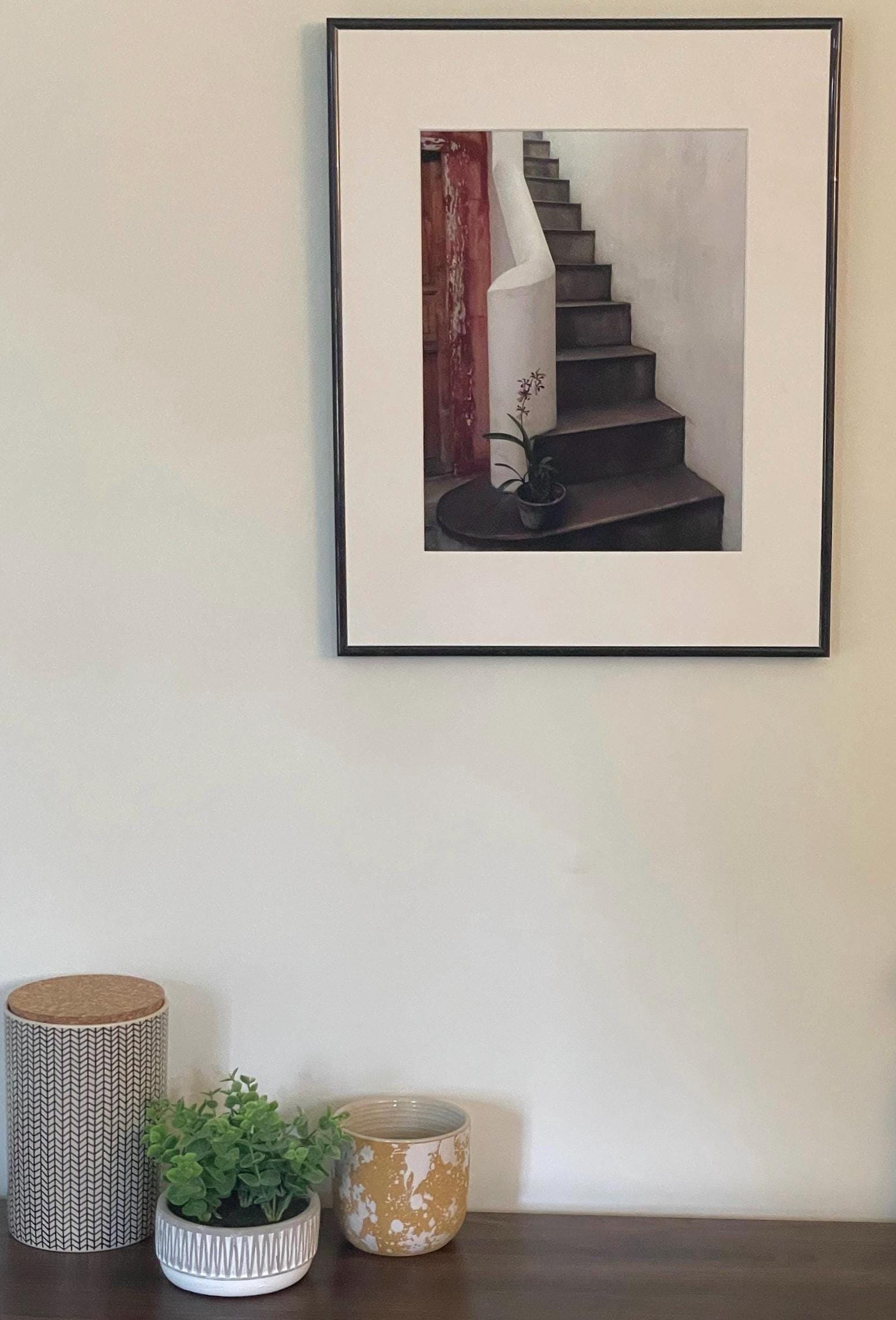 Antigua Guatemala Photography Print: Elegant White Staircase and Orchid, Matted Wall Art Decor