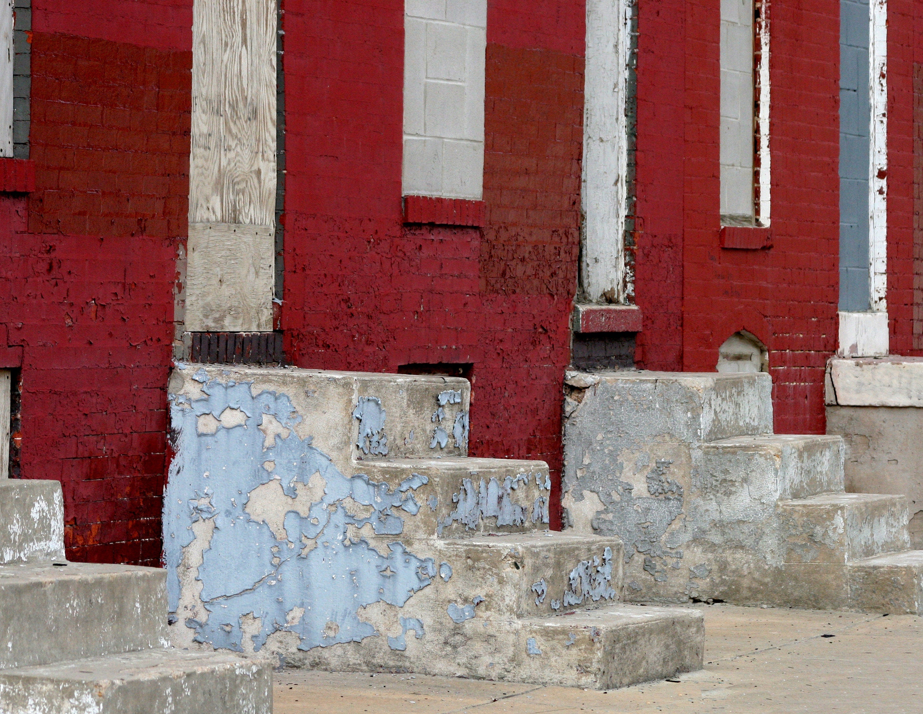 Baltimore Row House Art: Peeling Blue Paint Steps, Urban Cityscape Matted Photography Print