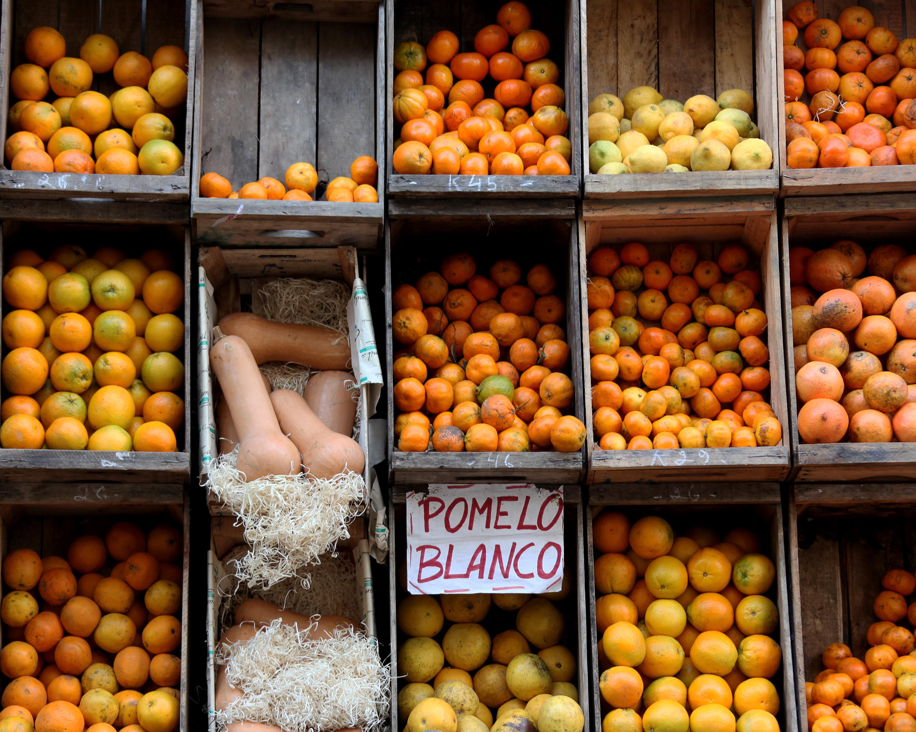Montevideo Uruguay Wall Art: Colorful Produce Stand & Urban Street Scene Print