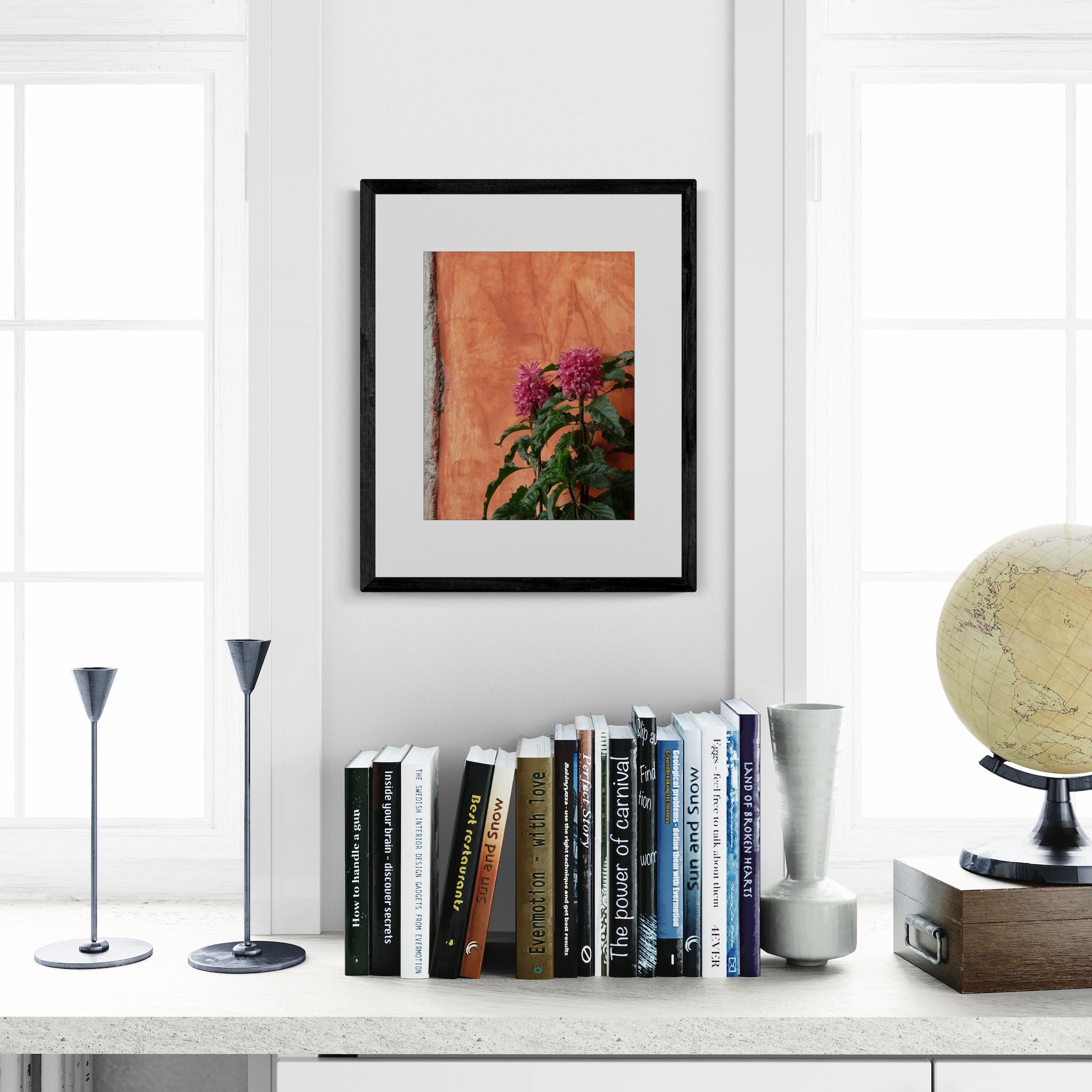 Pink Justicia Flower Photography Print: Antigua Guatemala Vibrant Orange Wall Decor
