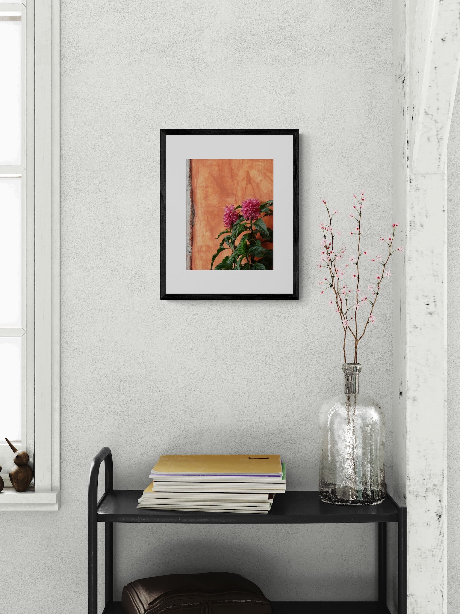 Pink Justicia Flower Photography Print: Antigua Guatemala Vibrant Orange Wall Decor