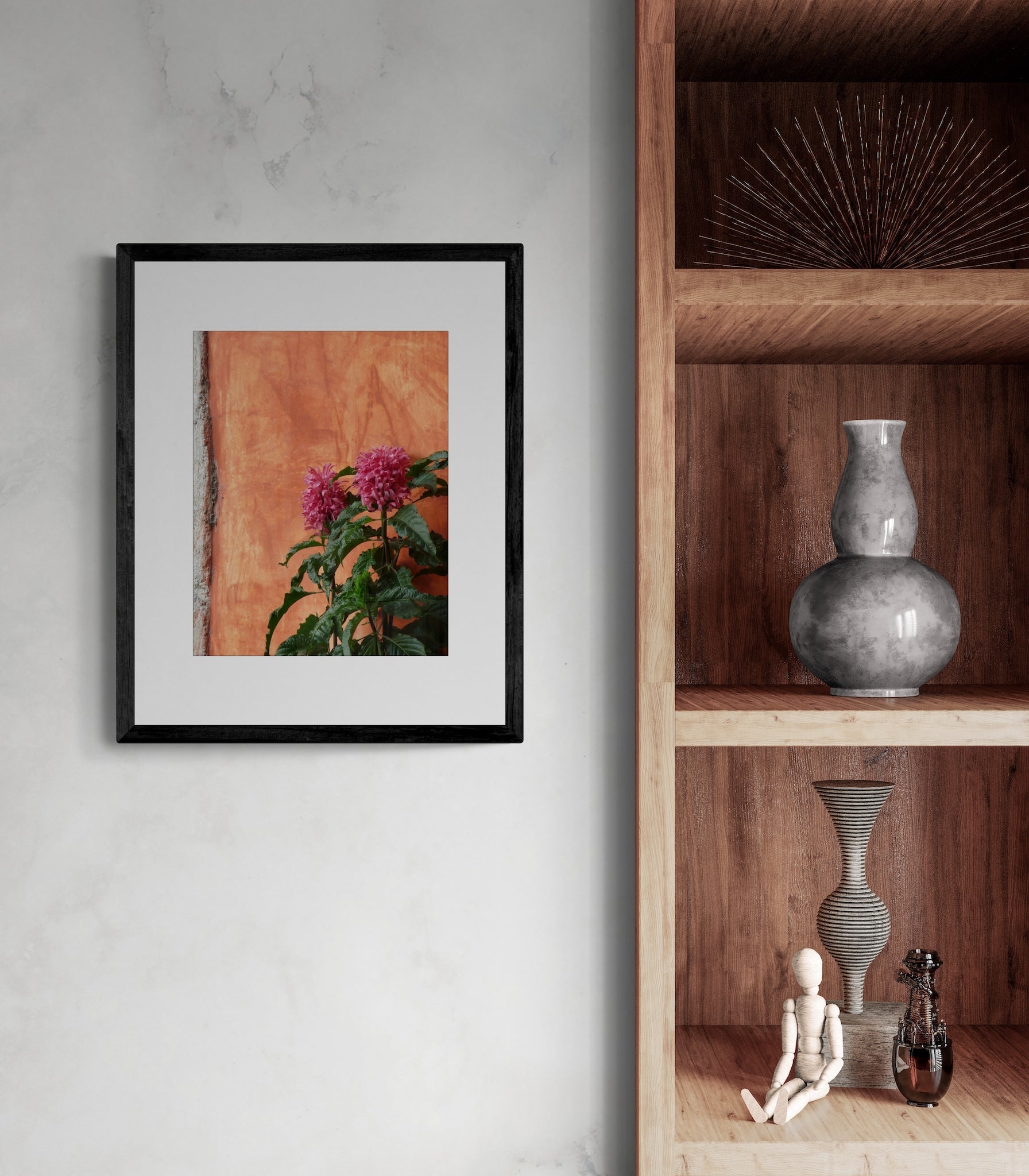 Pink Justicia Flower Photography Print: Antigua Guatemala Vibrant Orange Wall Decor