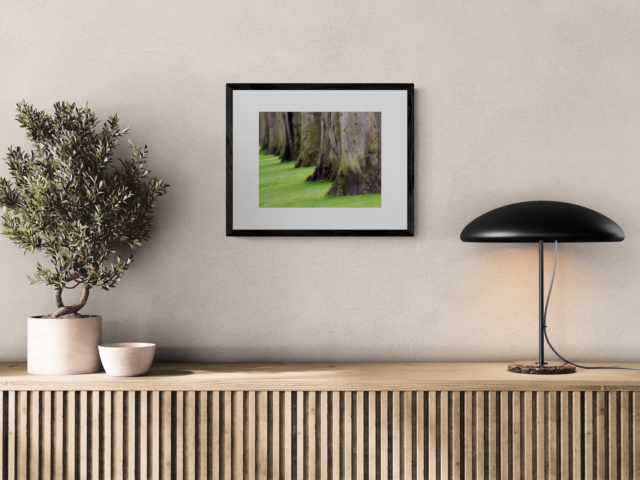 Tree Trunk Photography Print: Keukenhof Gardens Netherlands, Matted Green Nature Wall Art Decor