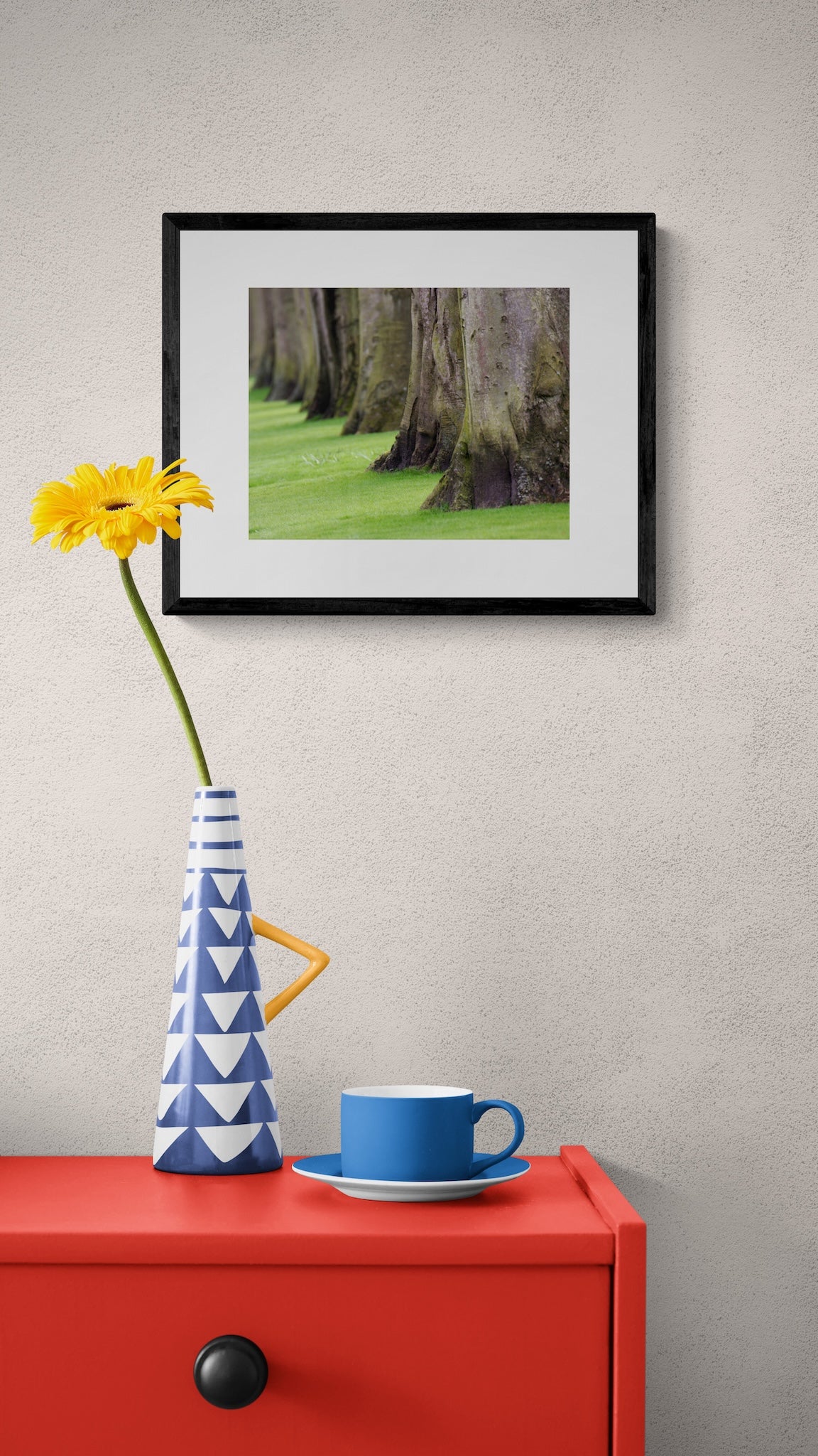 Tree Trunk Photography Print: Keukenhof Gardens Netherlands, Matted Green Nature Wall Art Decor