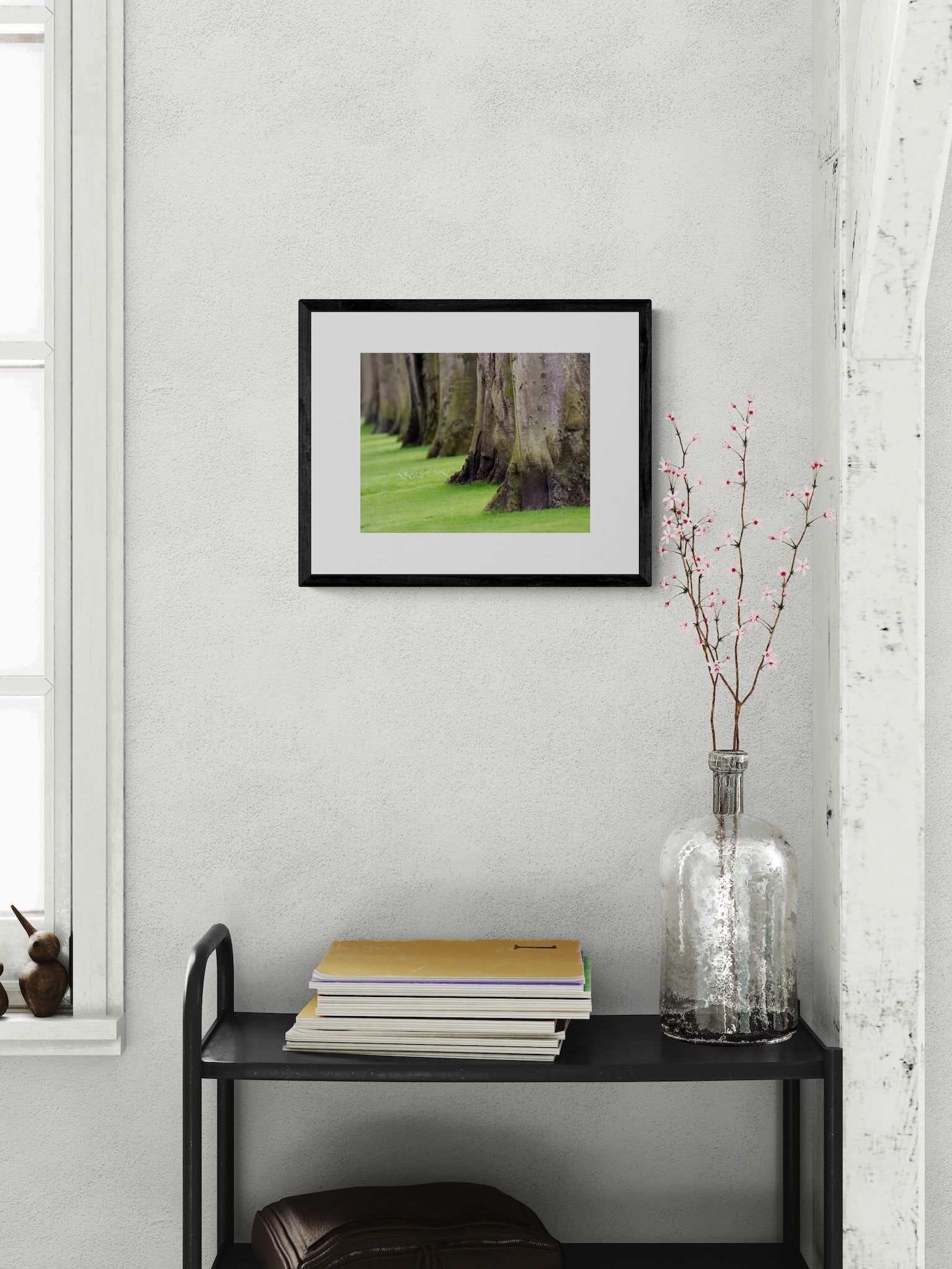 Tree Trunk Photography Print: Keukenhof Gardens Netherlands, Matted Green Nature Wall Art Decor