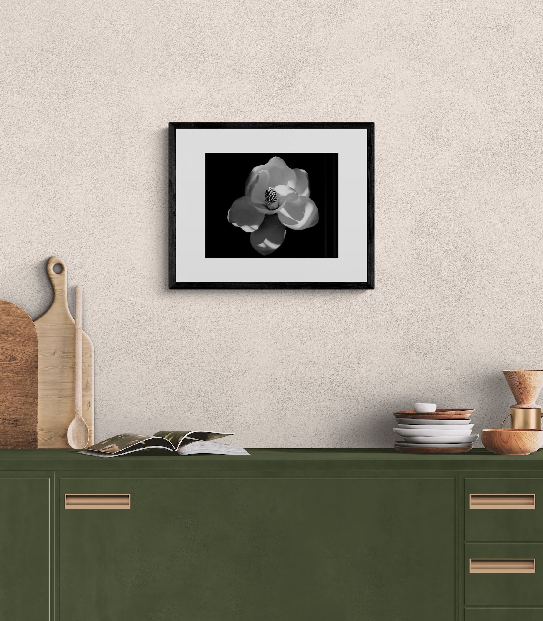 Magnolia Flower Photography: Black and White Botanical Photography, Nature Print
