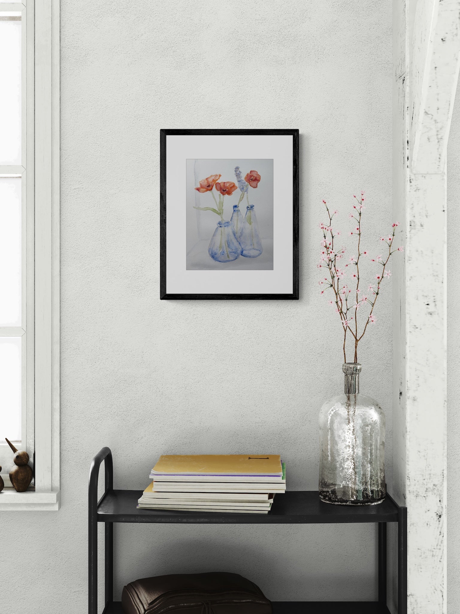 Poppies in Blue Glass Watercolor Study Art Print