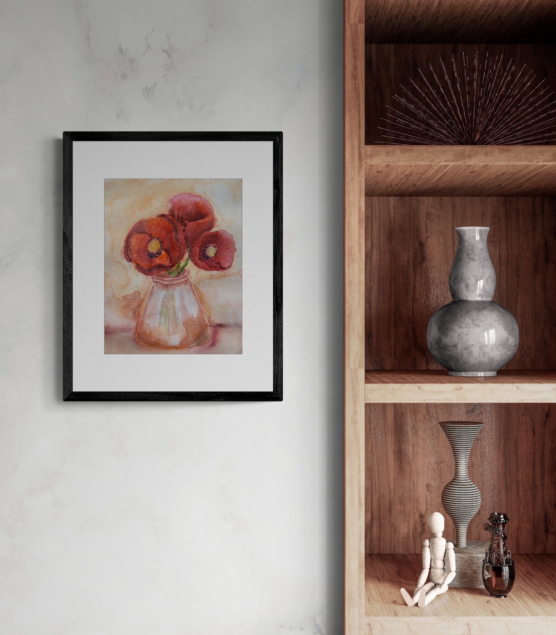 Poppies in Rust Glass Watercolor Study Art Print