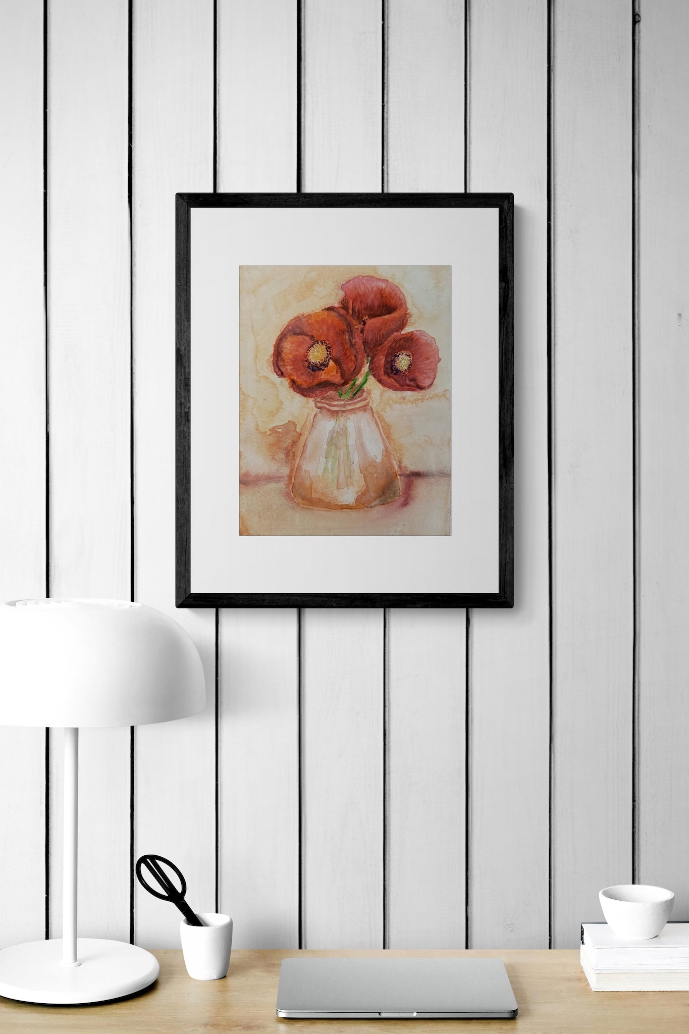 Poppies in Rust Glass Watercolor Study Art Print