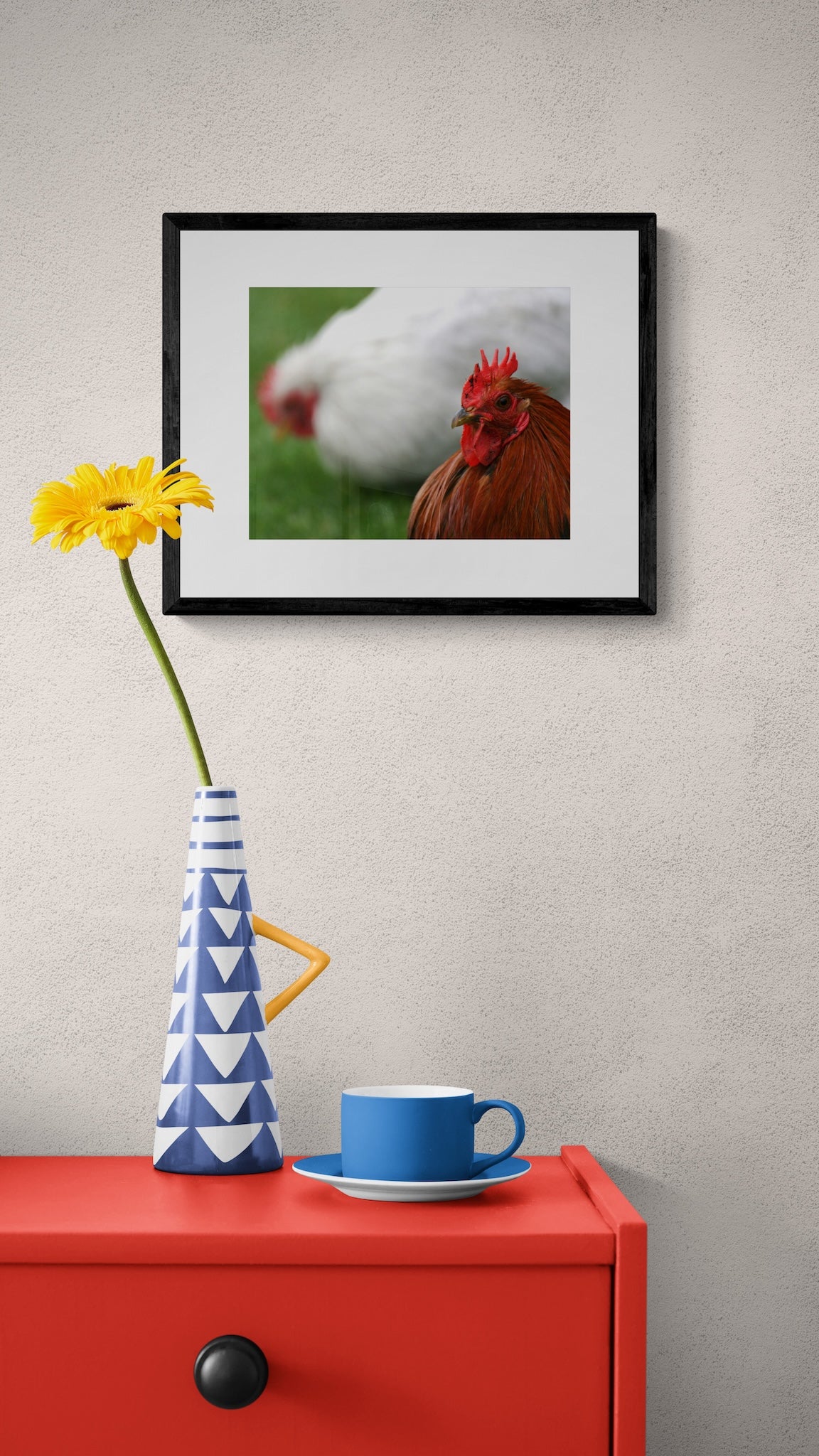 Rooster Photography Print: Keukenhof Gardens Netherlands, Matted Bokeh Animal Wall Art Decor