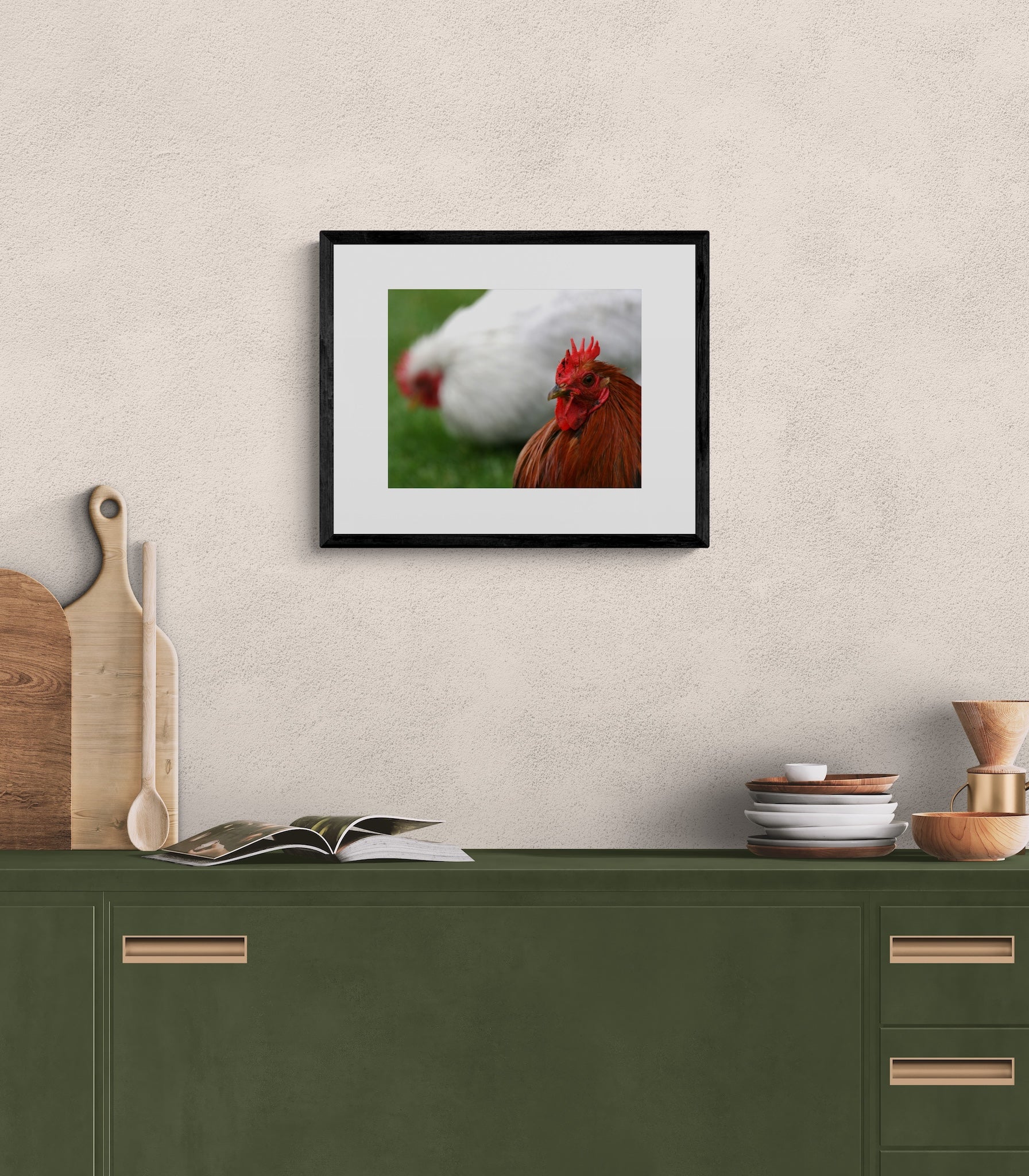 Rooster Photography Print: Keukenhof Gardens Netherlands, Matted Bokeh Animal Wall Art Decor