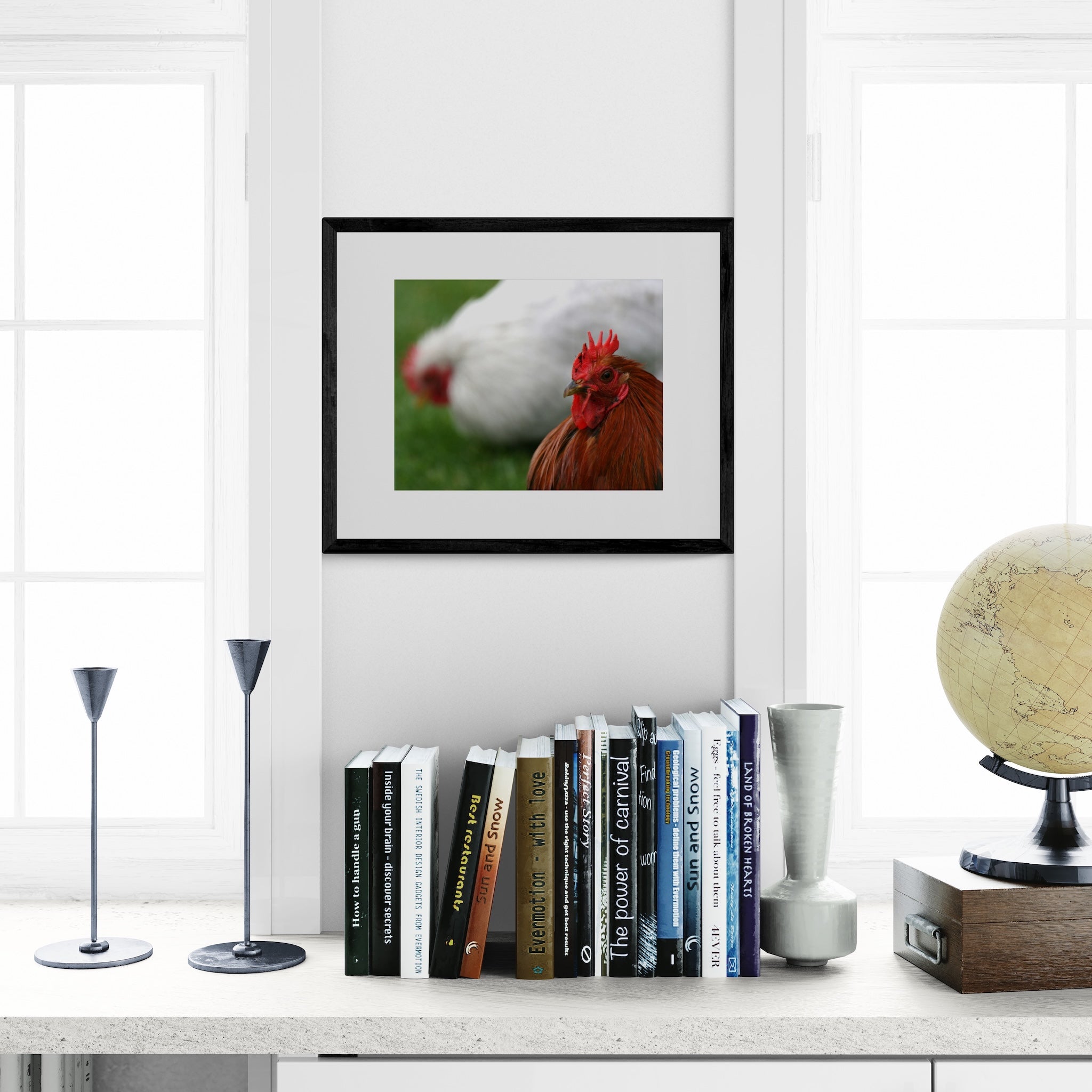 Rooster Photography Print: Keukenhof Gardens Netherlands, Matted Bokeh Animal Wall Art Decor