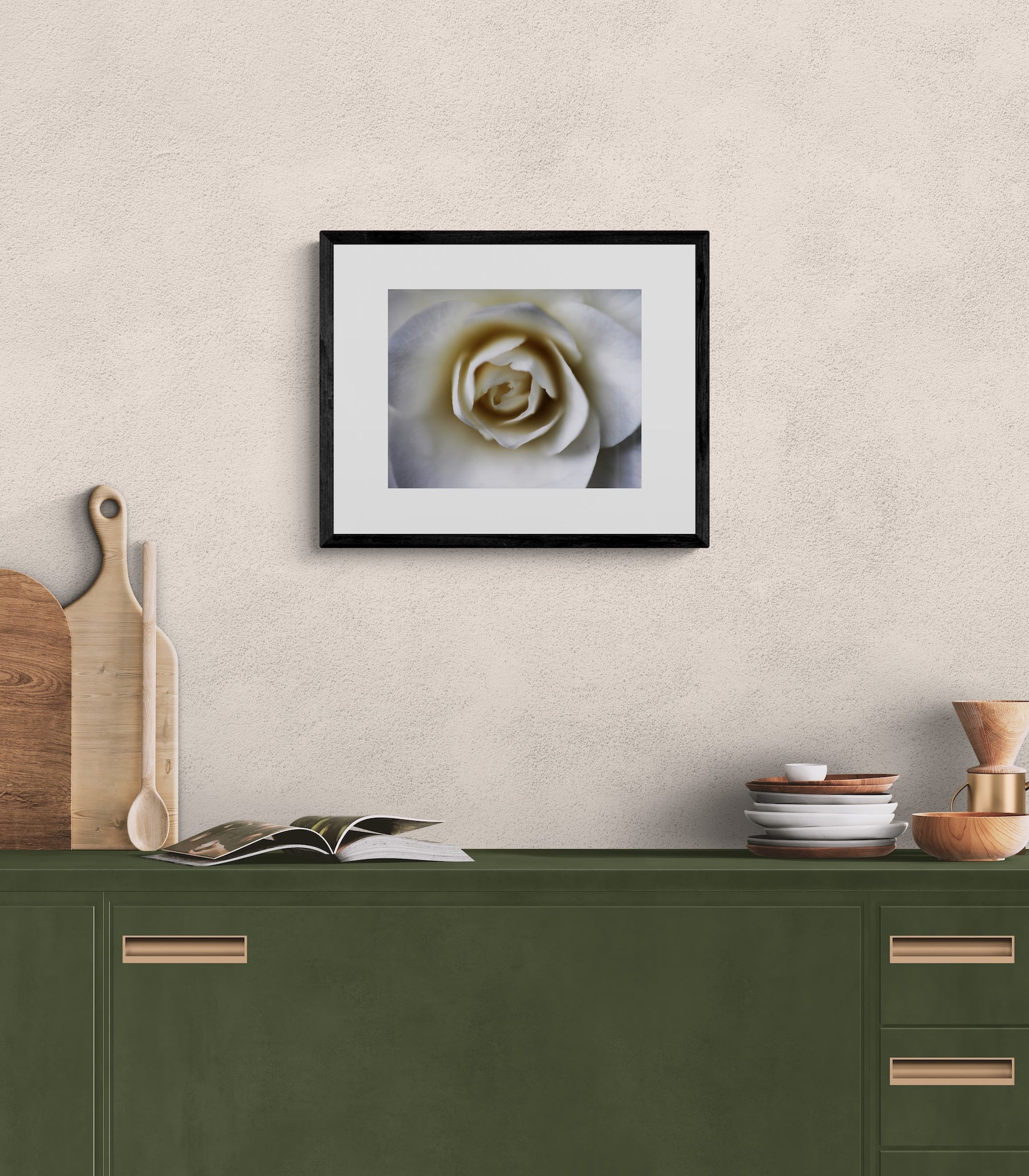 Portland White Rose Wall Art: Elegant Botanical Photography Print