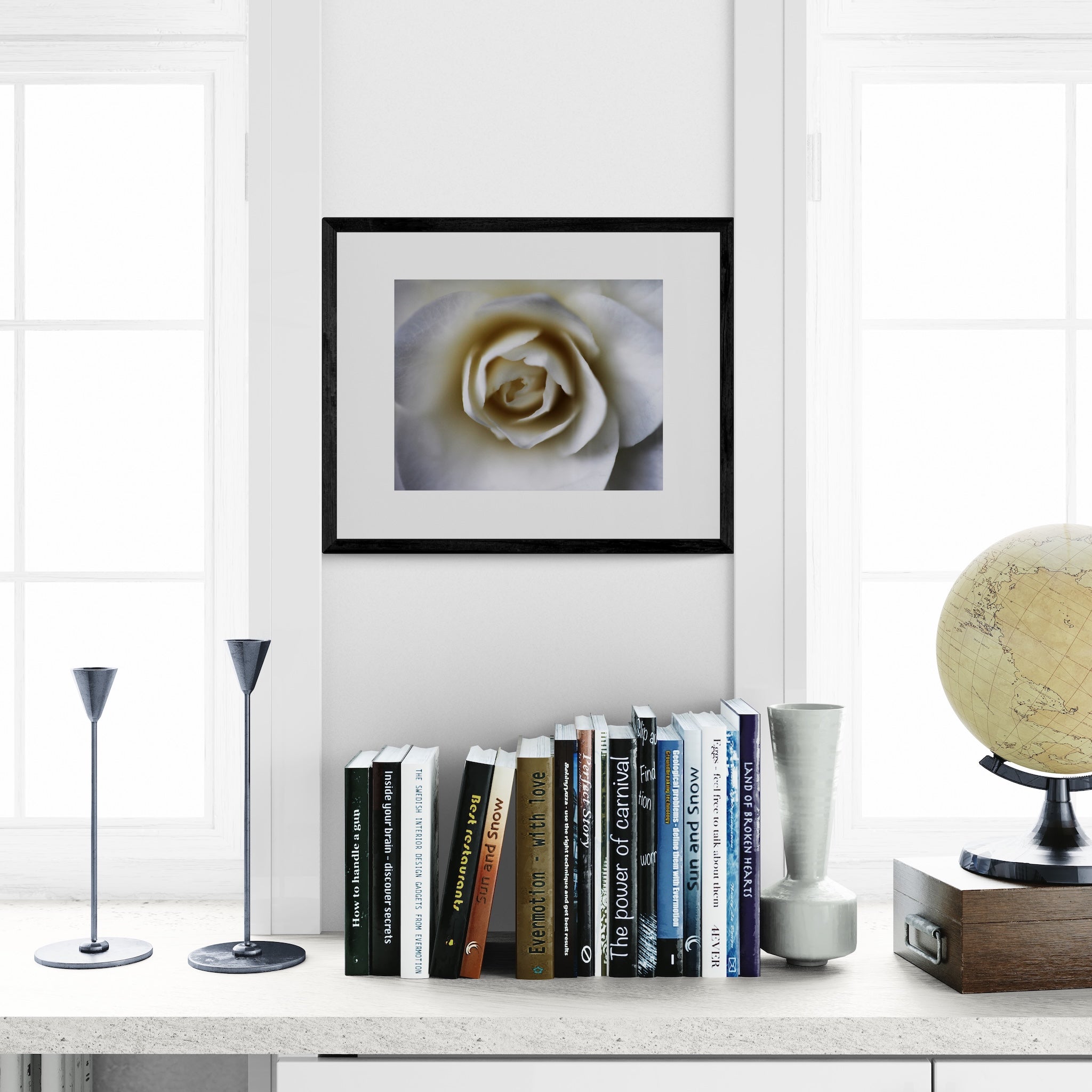Portland White Rose Wall Art: Elegant Botanical Photography Print