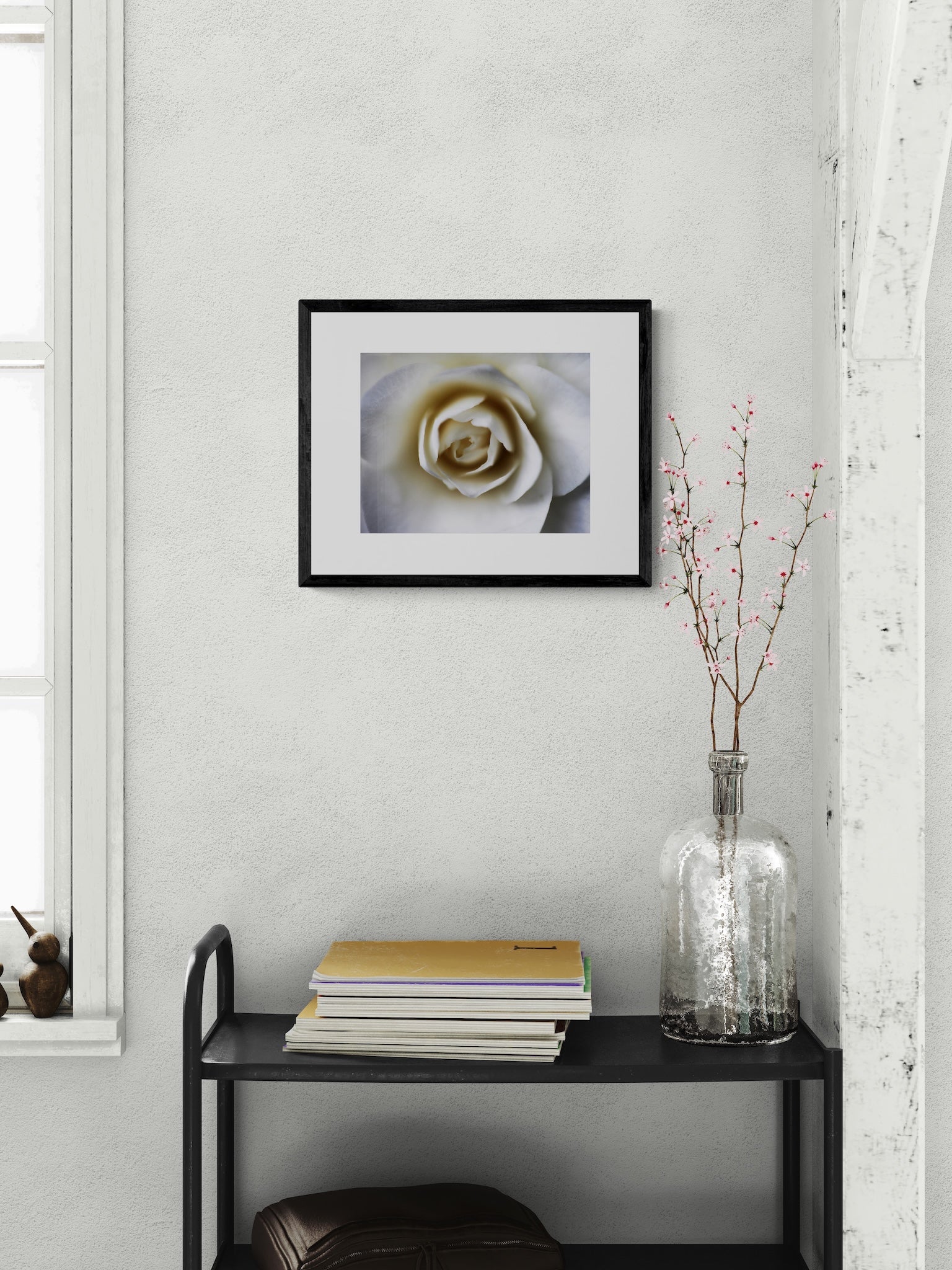 Portland White Rose Wall Art: Elegant Botanical Photography Print