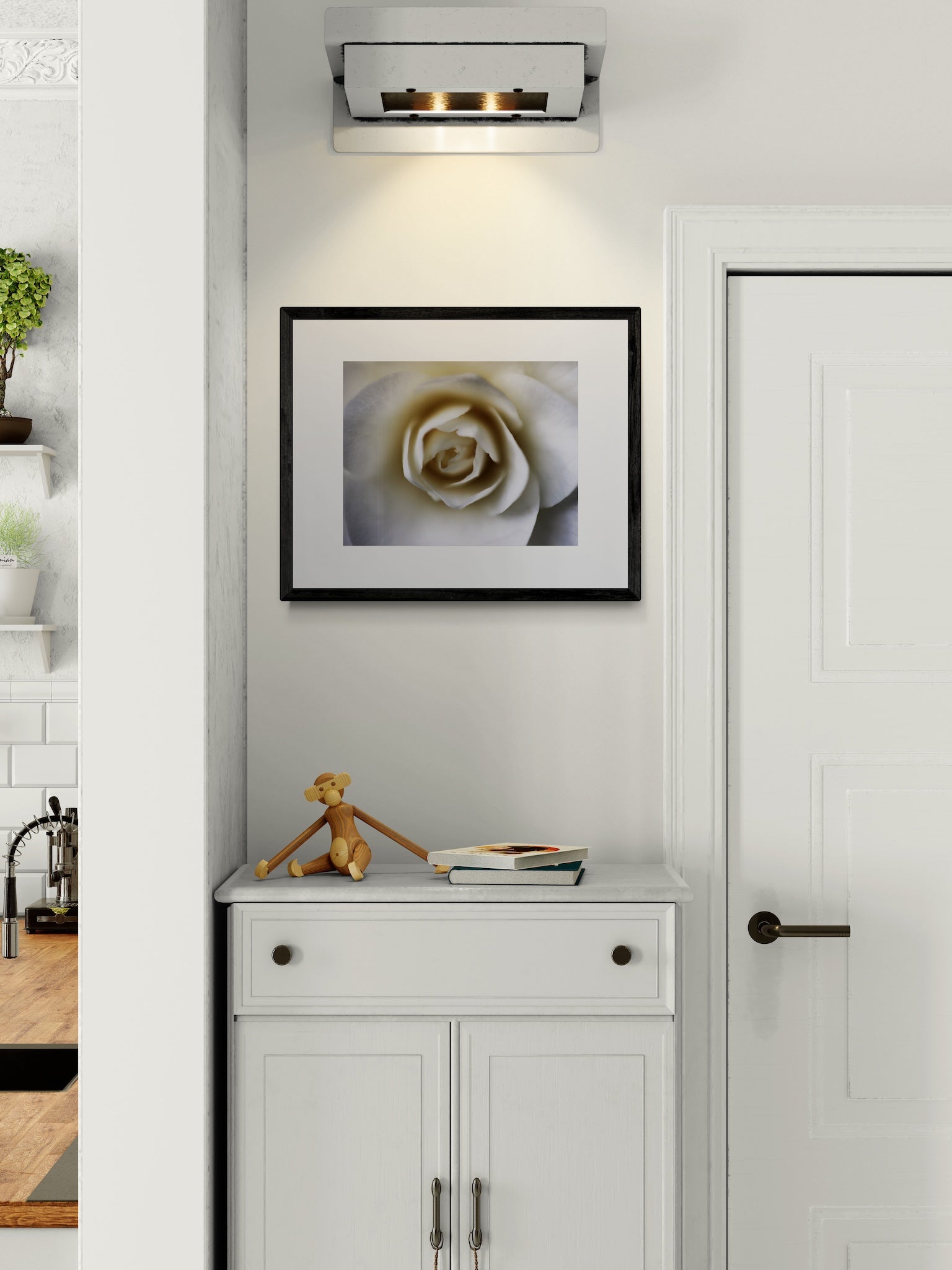 Portland White Rose Wall Art: Elegant Botanical Photography Print