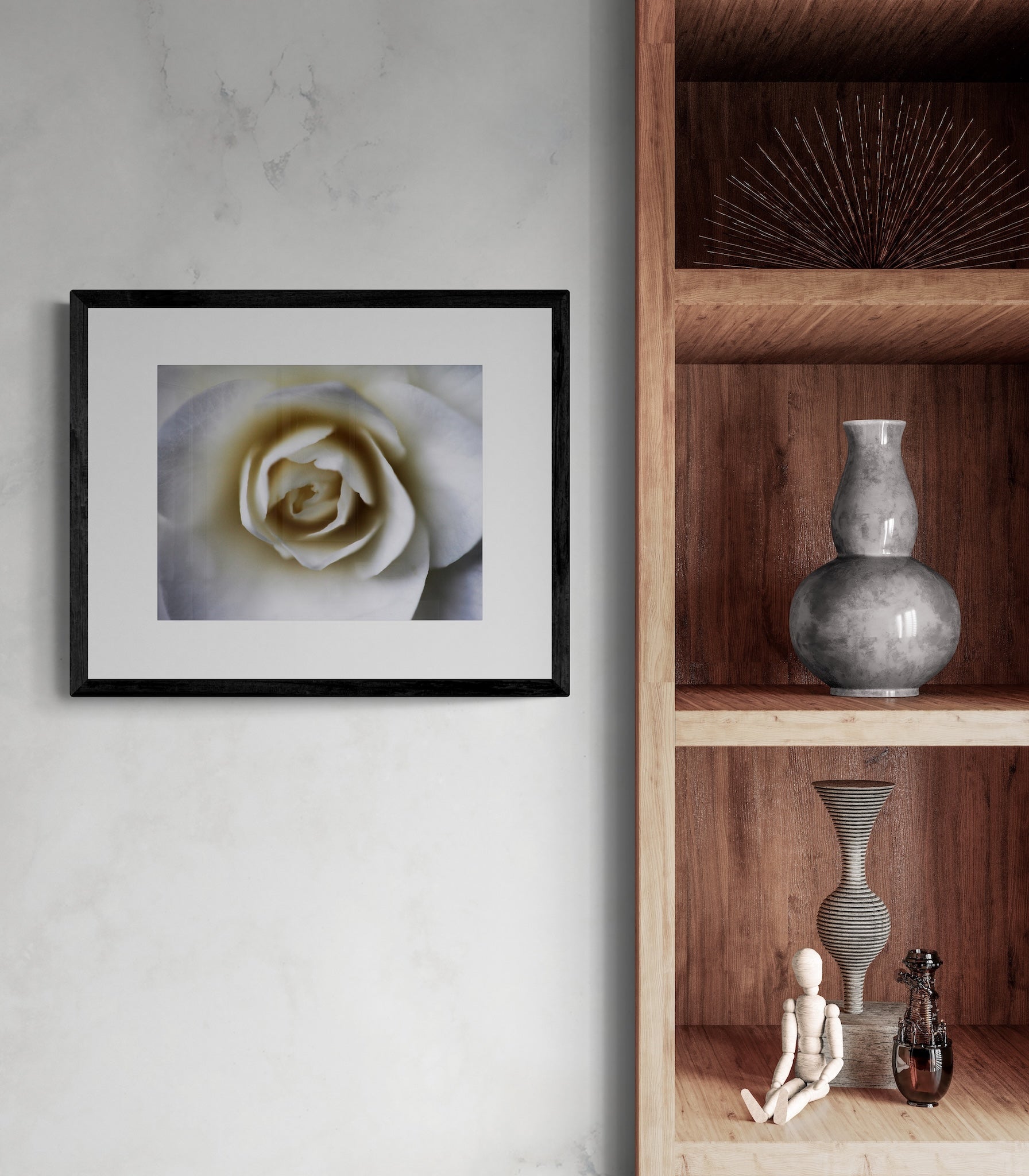 Portland White Rose Wall Art: Elegant Botanical Photography Print